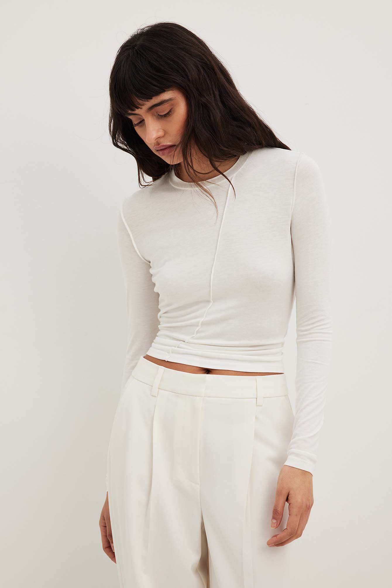 Long Sleeved Seam Detail Top Offwhite | NA-KD