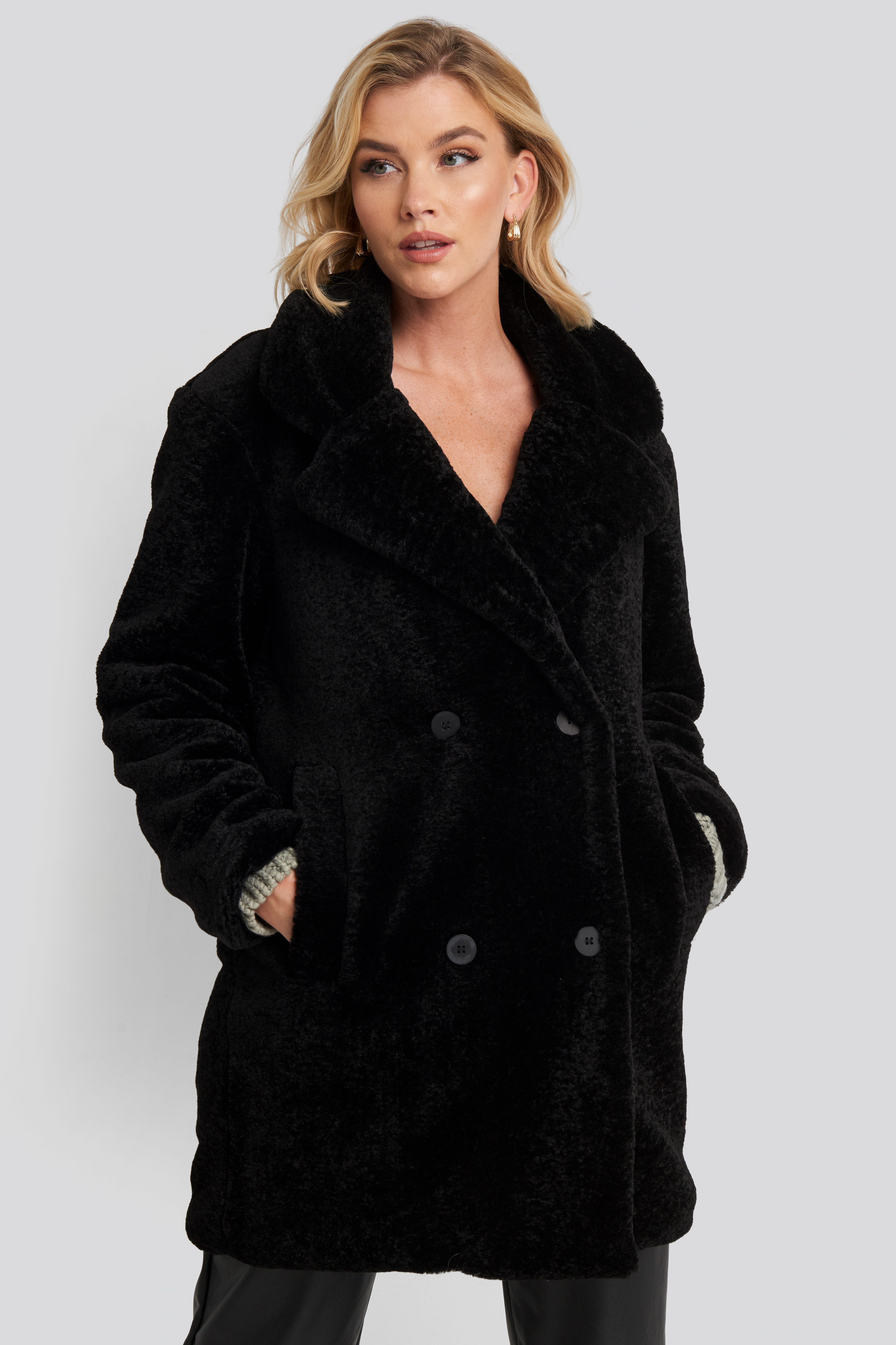 Long Teddy Coat Black