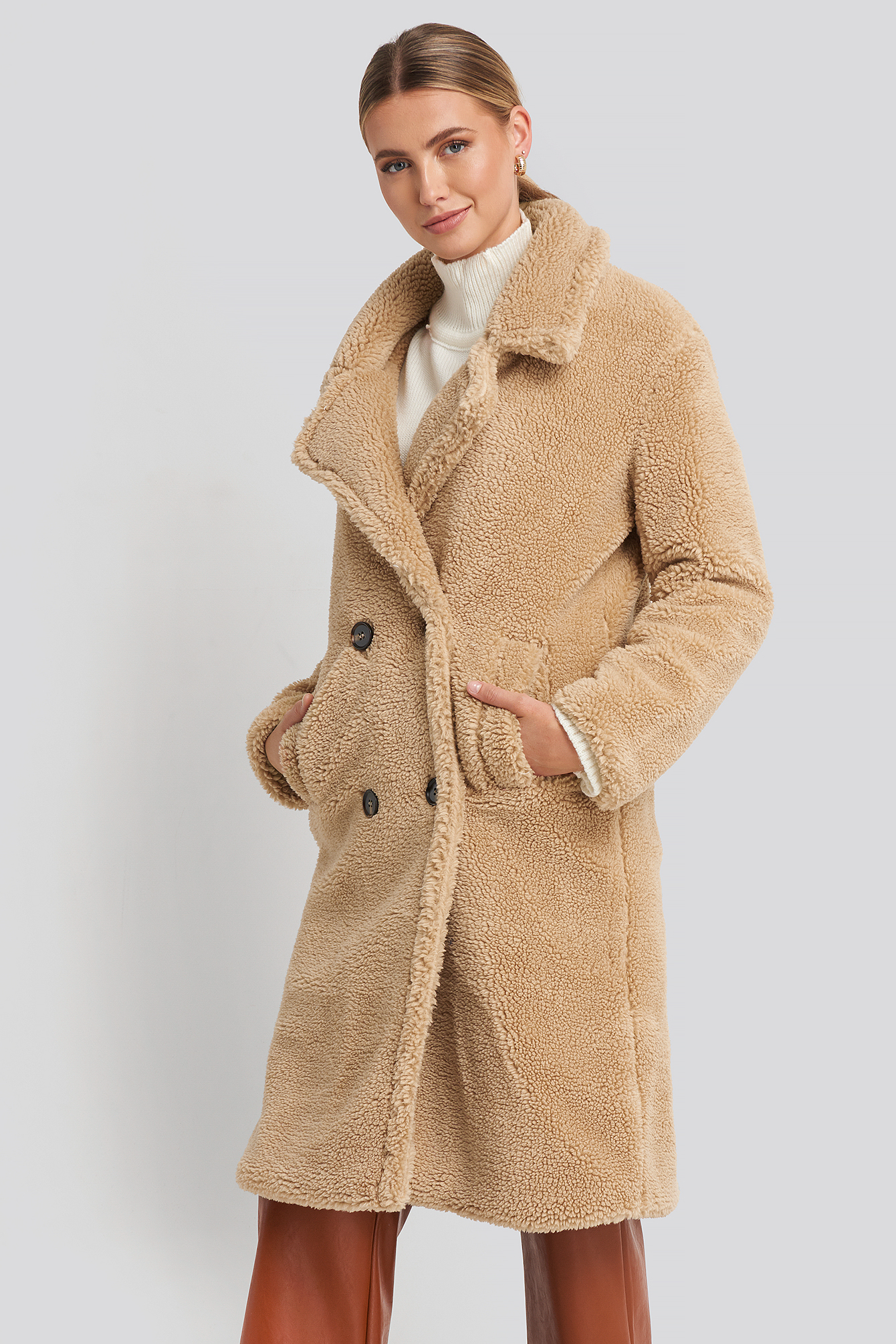 Long Teddy Coat Beige