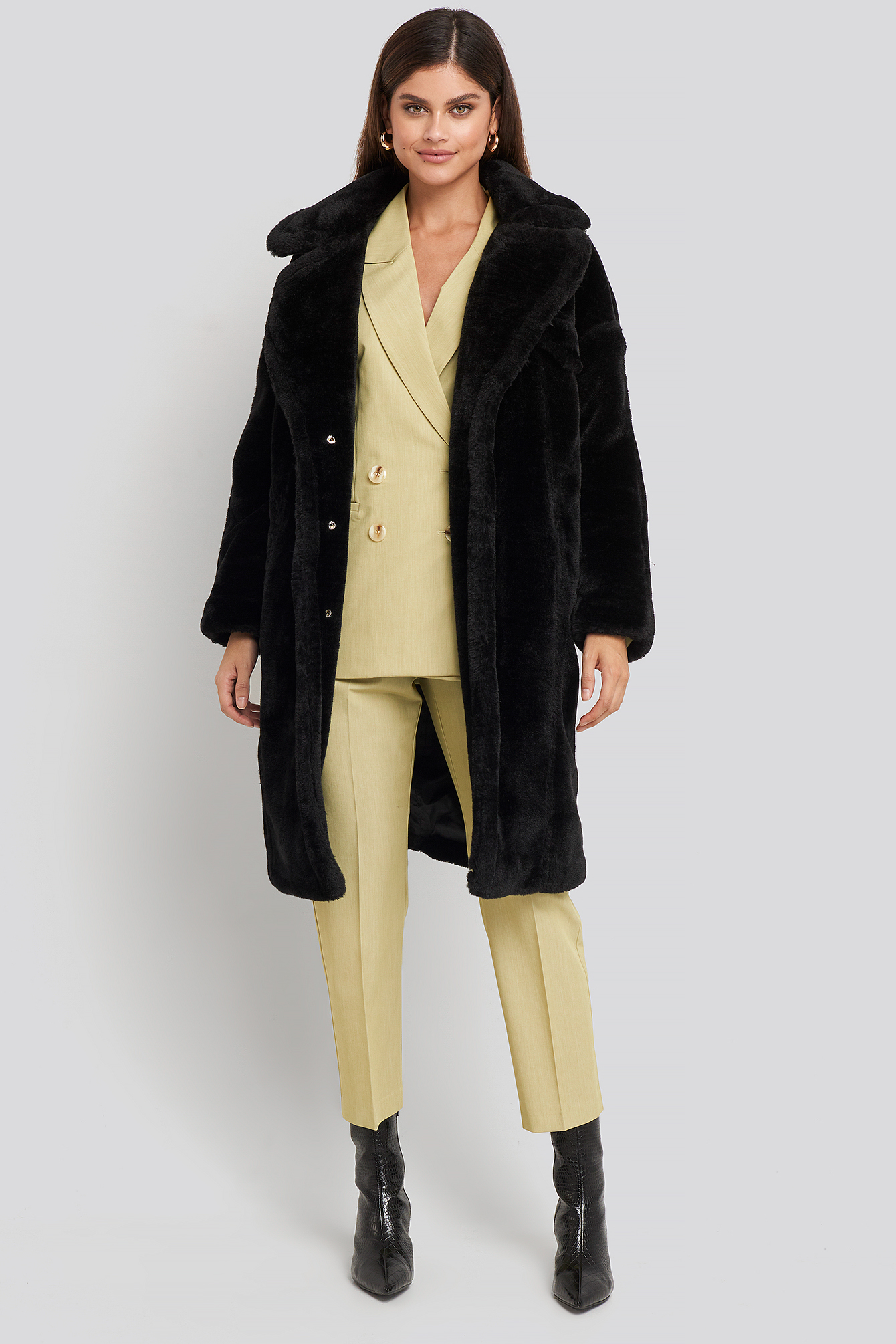 Long Teddy Fur Jacket Black