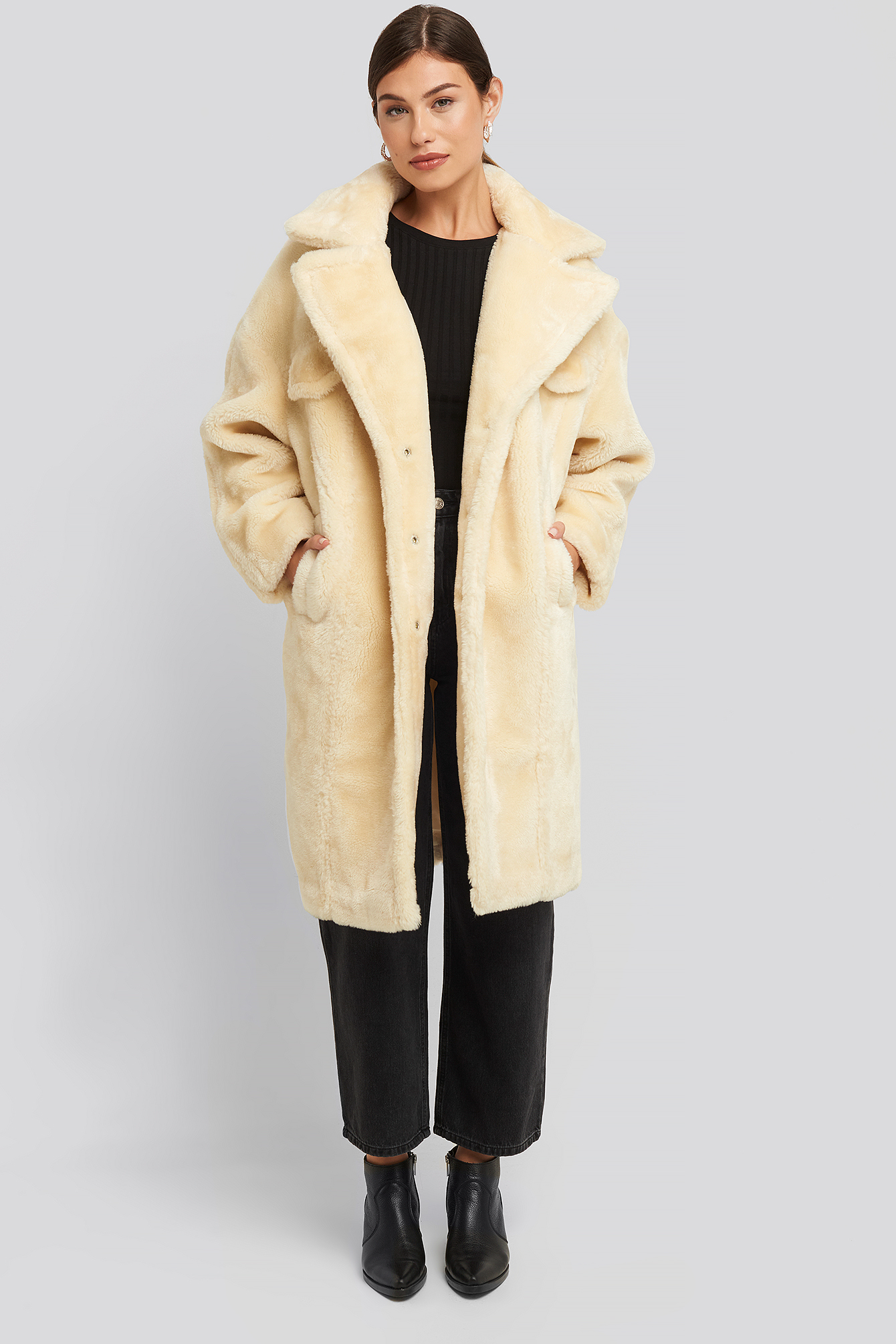 Long Teddy Fur Jacket Offwhite