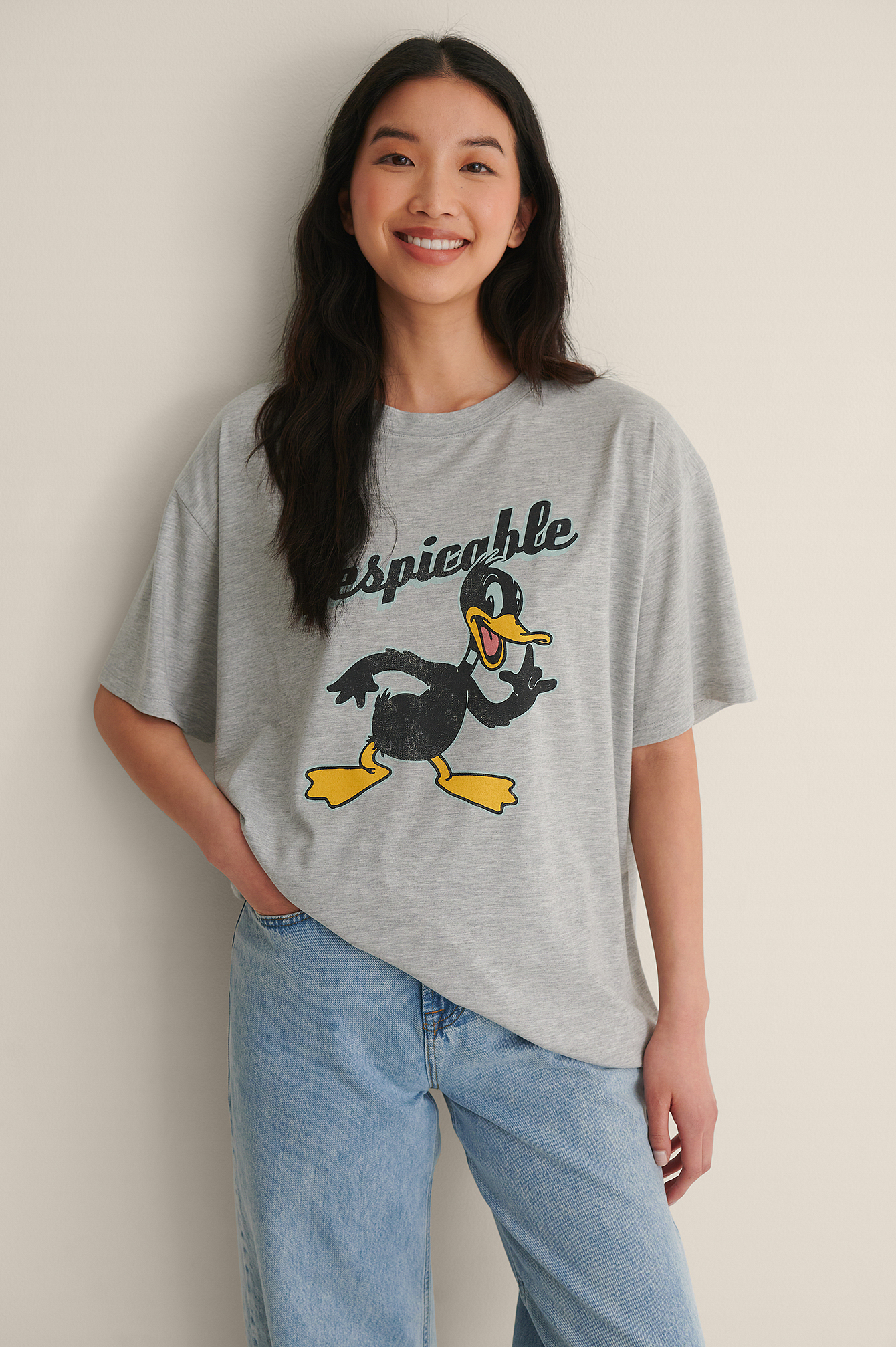 Grey Melange Daffy Luźny T-Shirt Looney Tunes