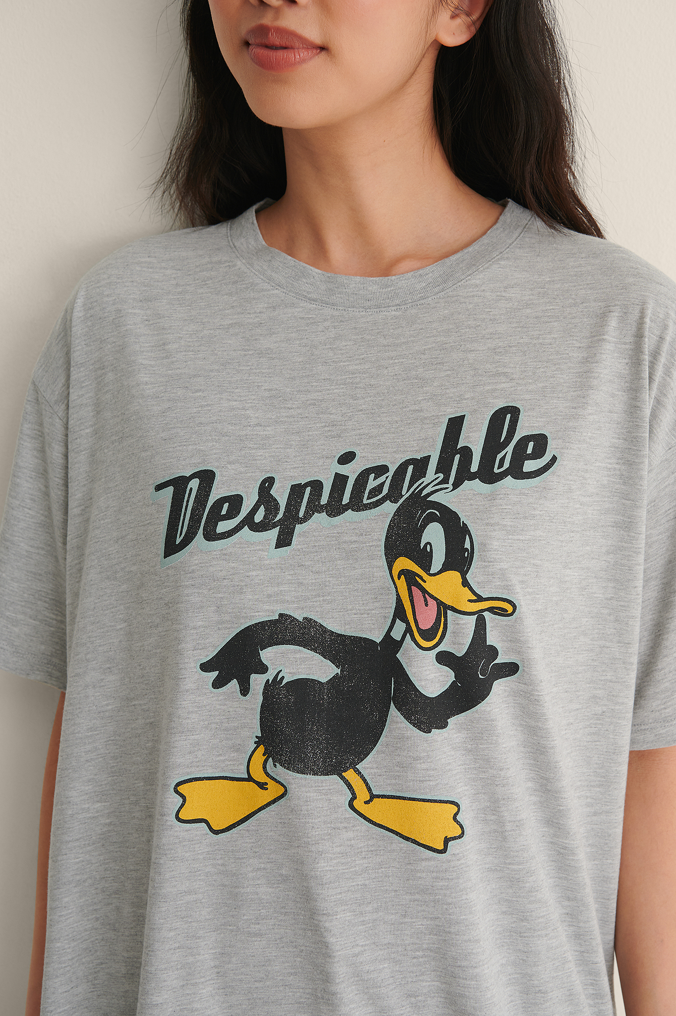 Grey Melange Daffy Luźny T-Shirt Looney Tunes