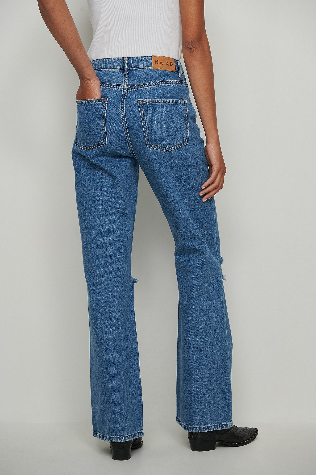 Mid Blue Organic Loose Fit Destroyed Jeans