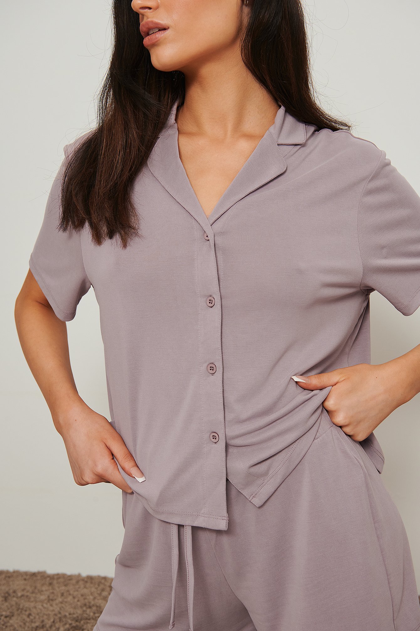 Lavender Loose Fit Modal Short Sleeve Shirt