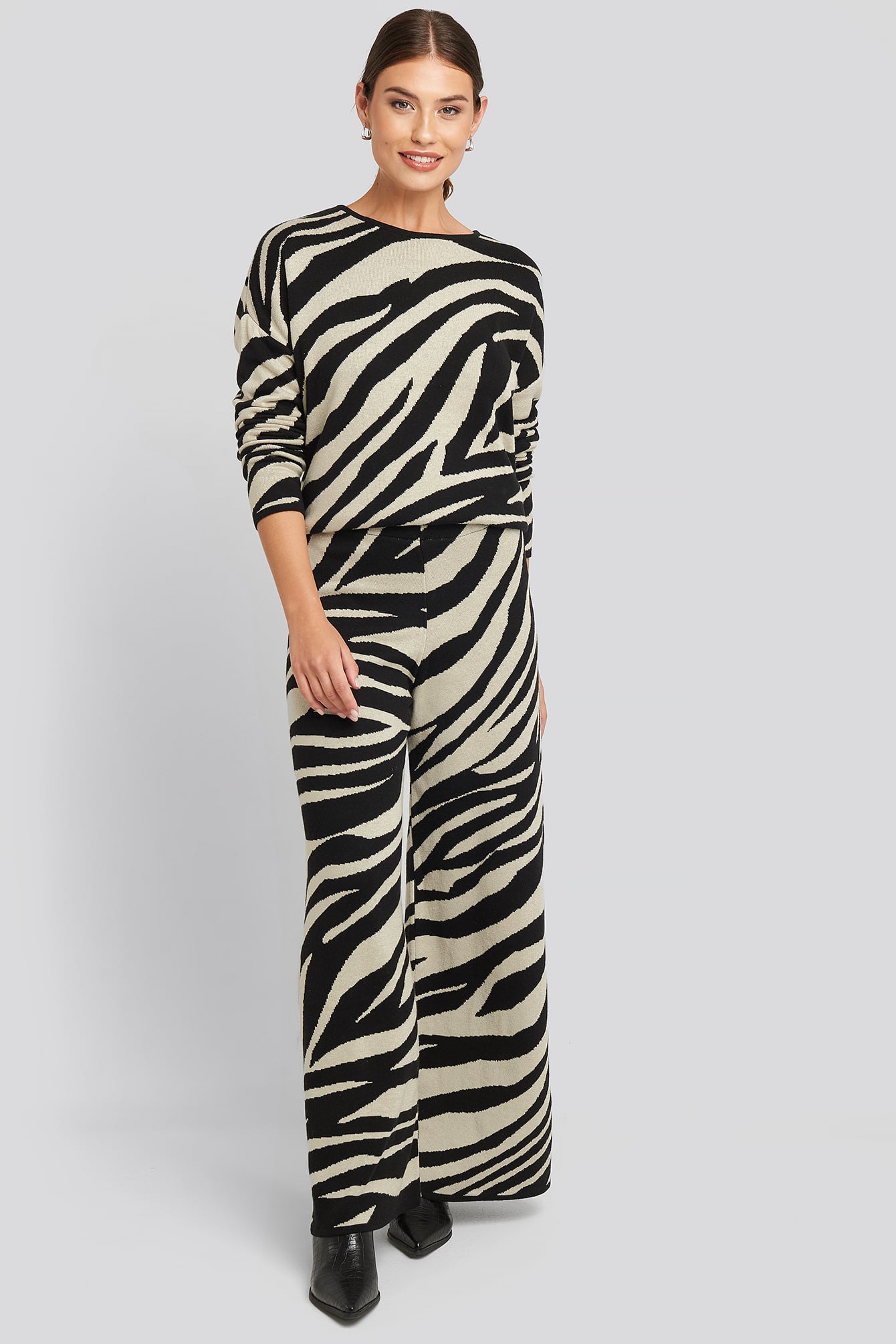 Nakd Lounge Wide Leg Pants Multicolor In Beige/black ModeSens