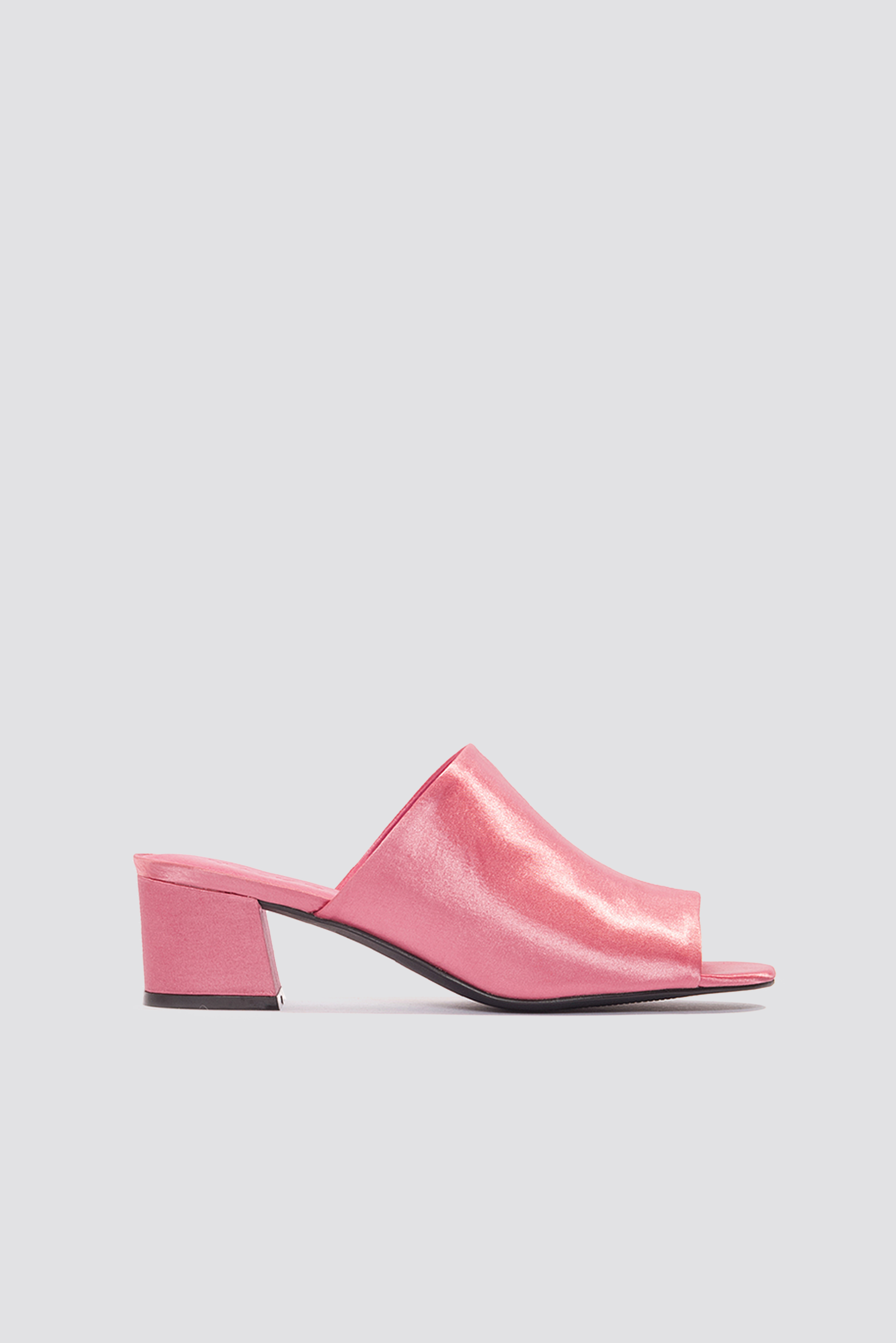 Satin Low Heel Mule Sandals Old Pink