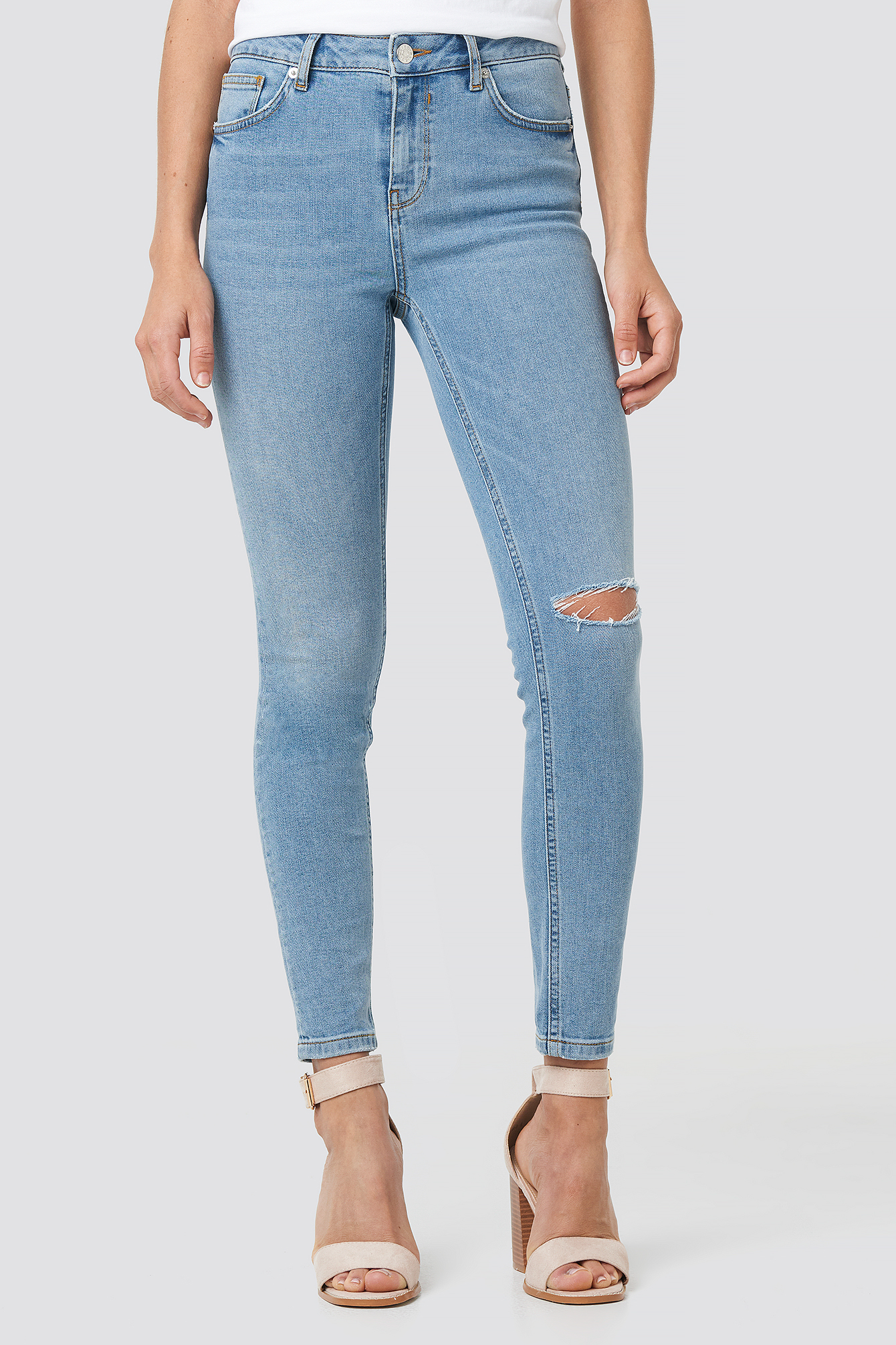 Low Rise Distressed Skinny Jeans Blue | na-kd.com
