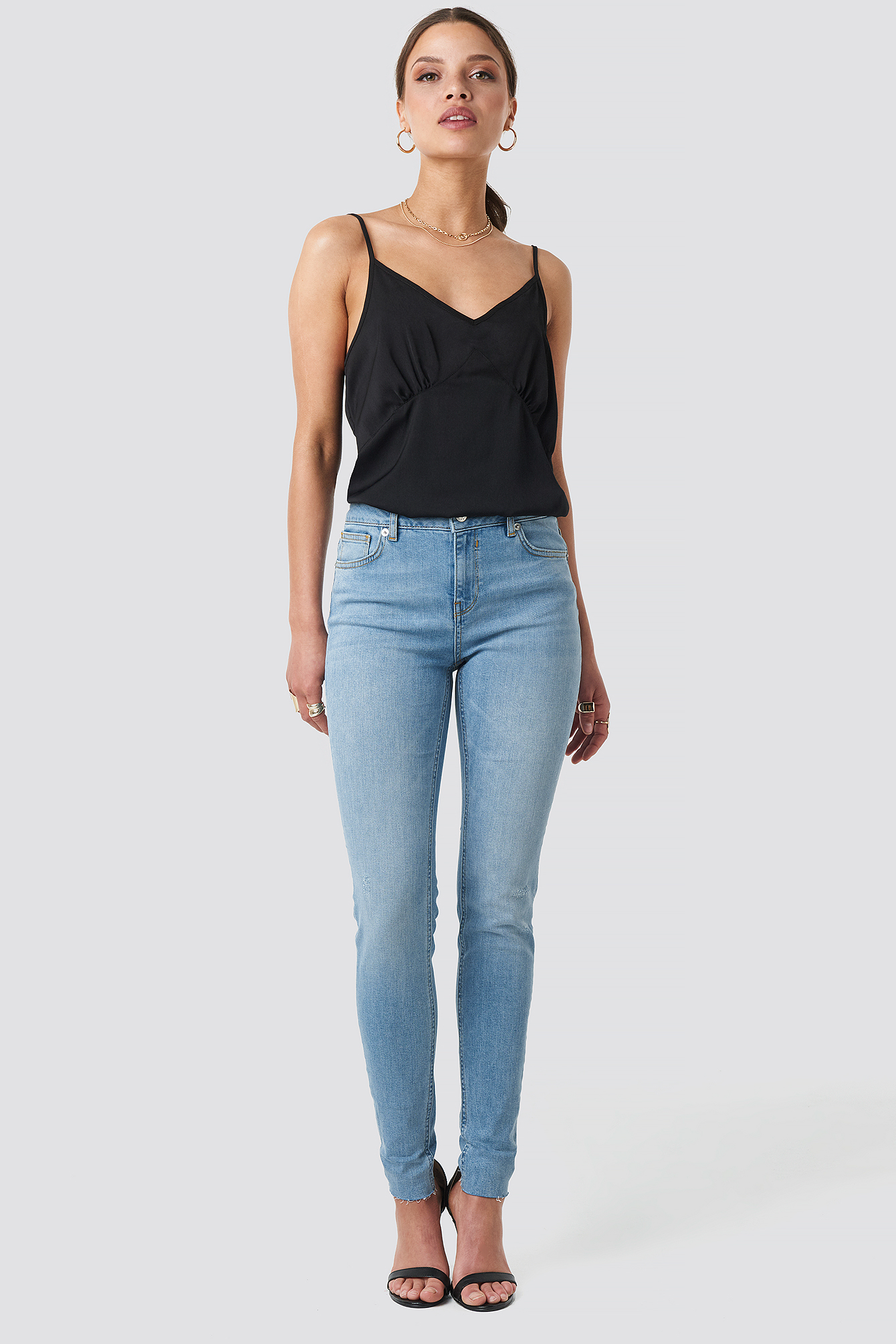 Low Rise Turn Up Skinny Jeans Light Blue Wash