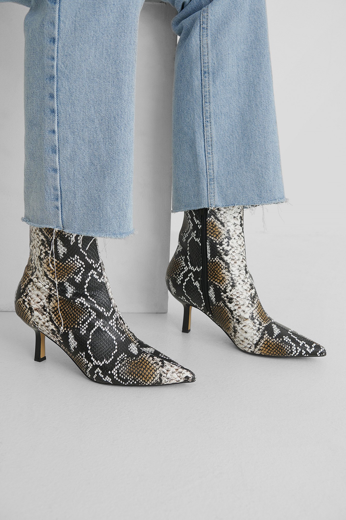 Snake Low Stiletto Ankle Boots