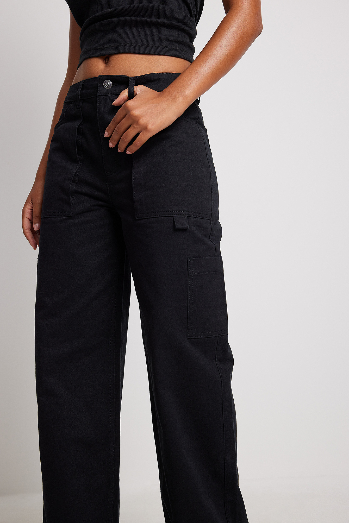NA-KD ankle-tie cargo trousers in black