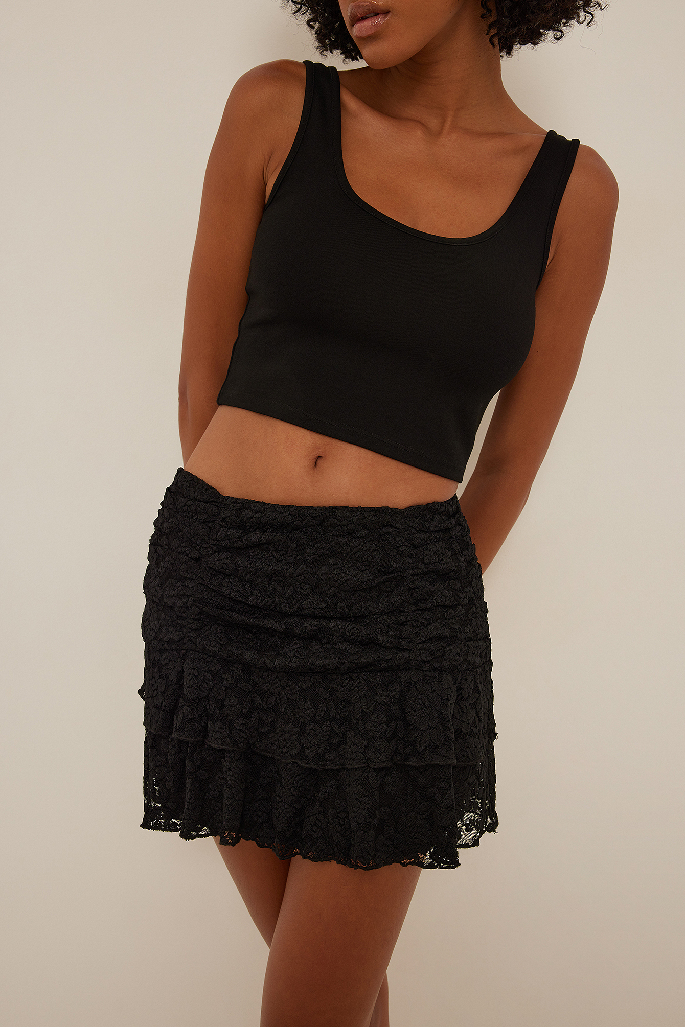 Low Waist Frilled Laced Mini Skirt Black NA KD low-waist-frilled-laced-mini-skirt-black-na-kd