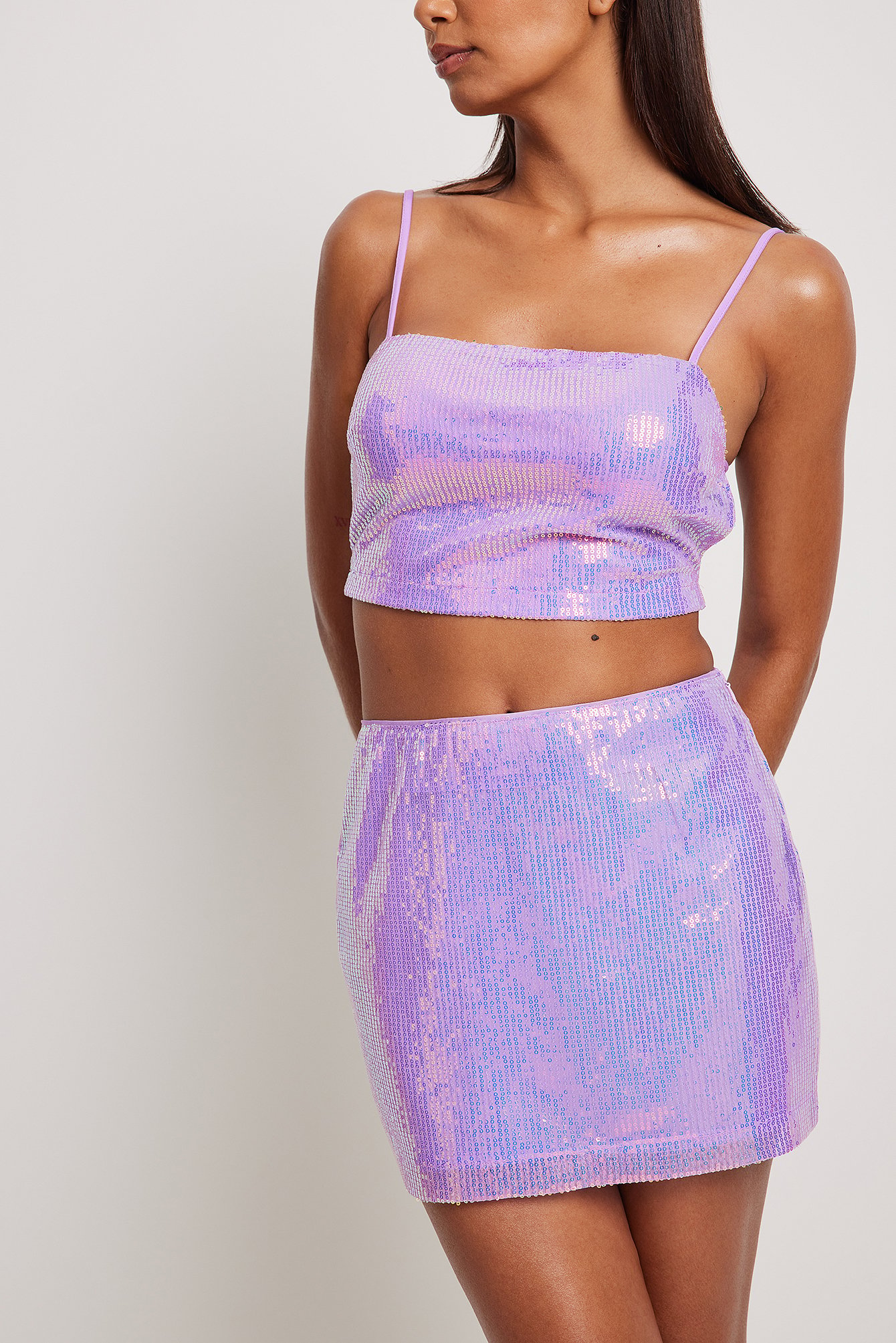 Light Purple Low Waist Mini Sequin Skirt