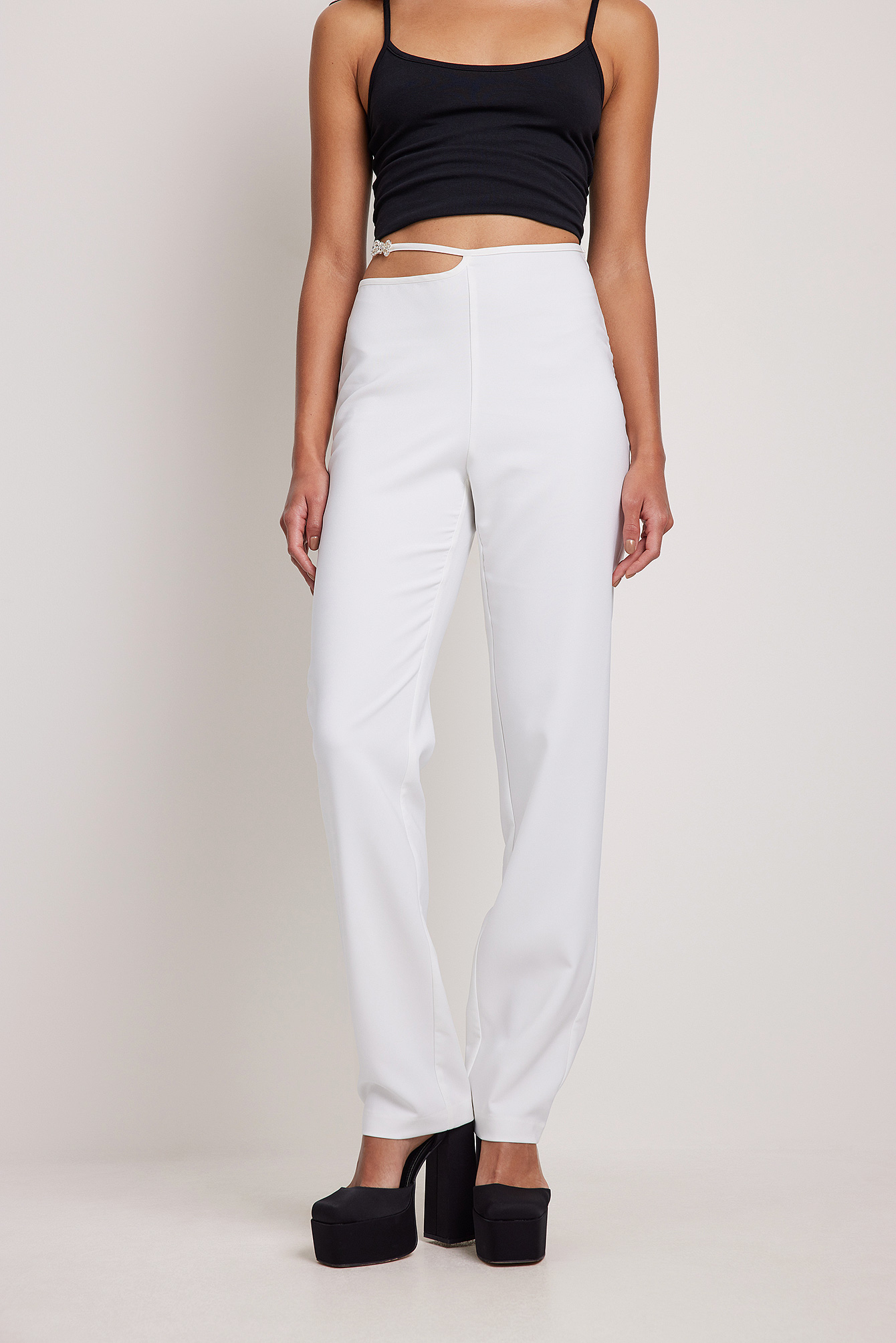 Low Waist Strap Detailed Pants Offwhite