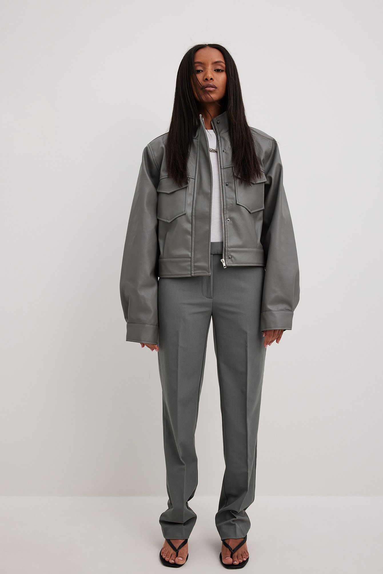 NA-KD - Dressbukse med lavt liv - Low waist dressbukse - Grå - EU 34 - NA-KD / NAKD