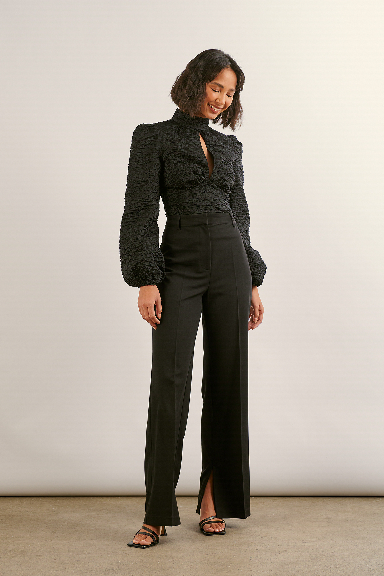 grey high neck blouse