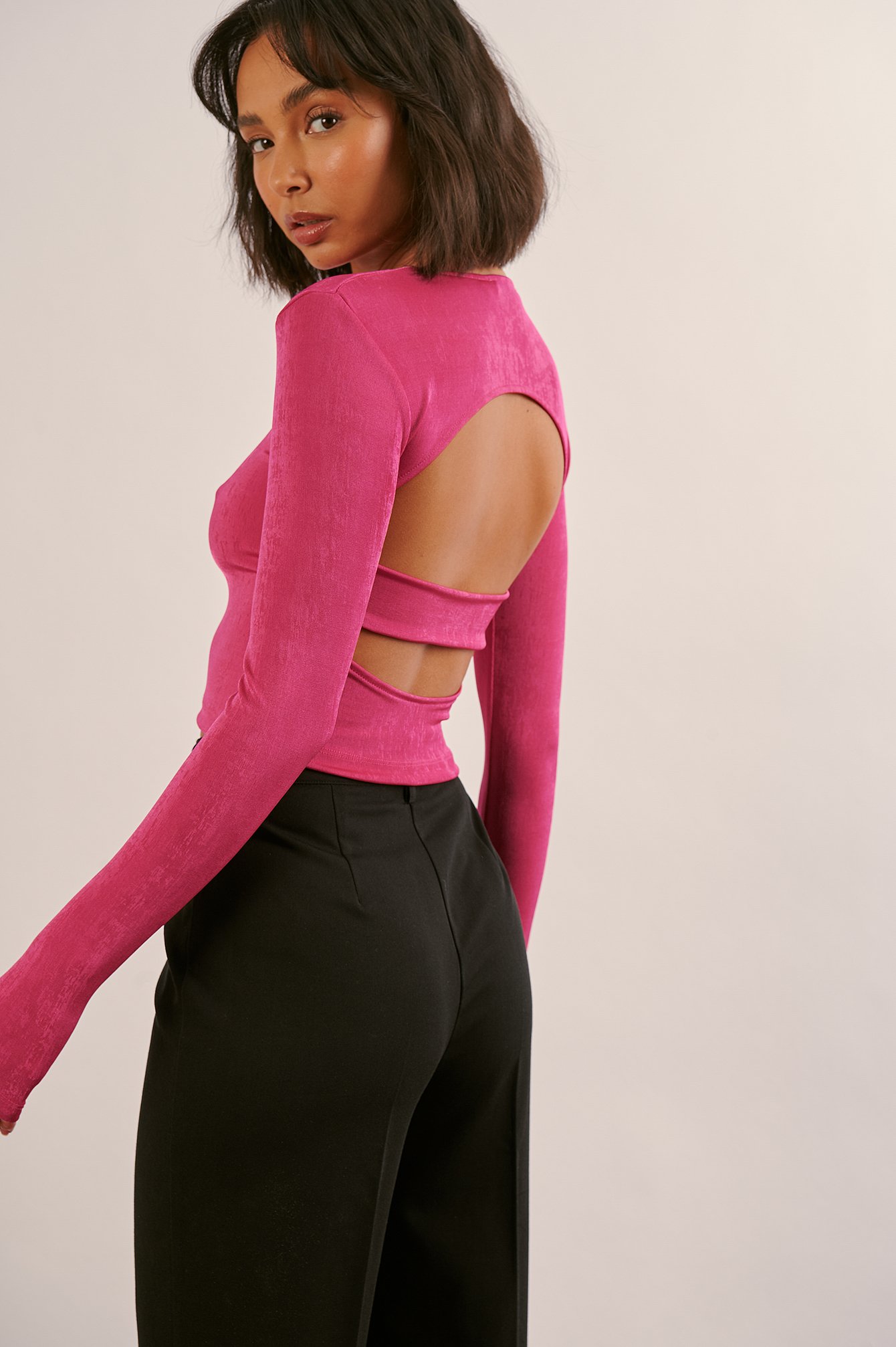 Strong Pink Recycled Open Back Long Sleeve Top