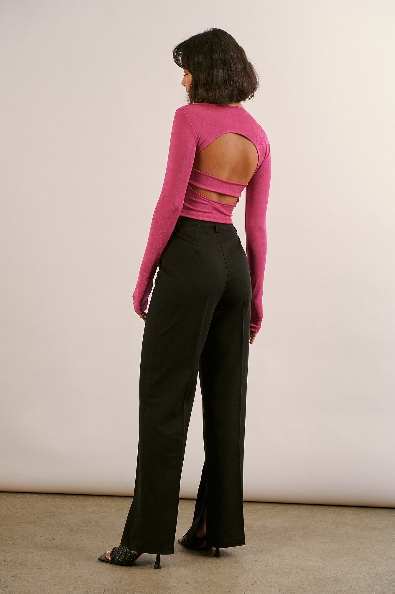 Recycled Open Back Long Sleeve Top Pink