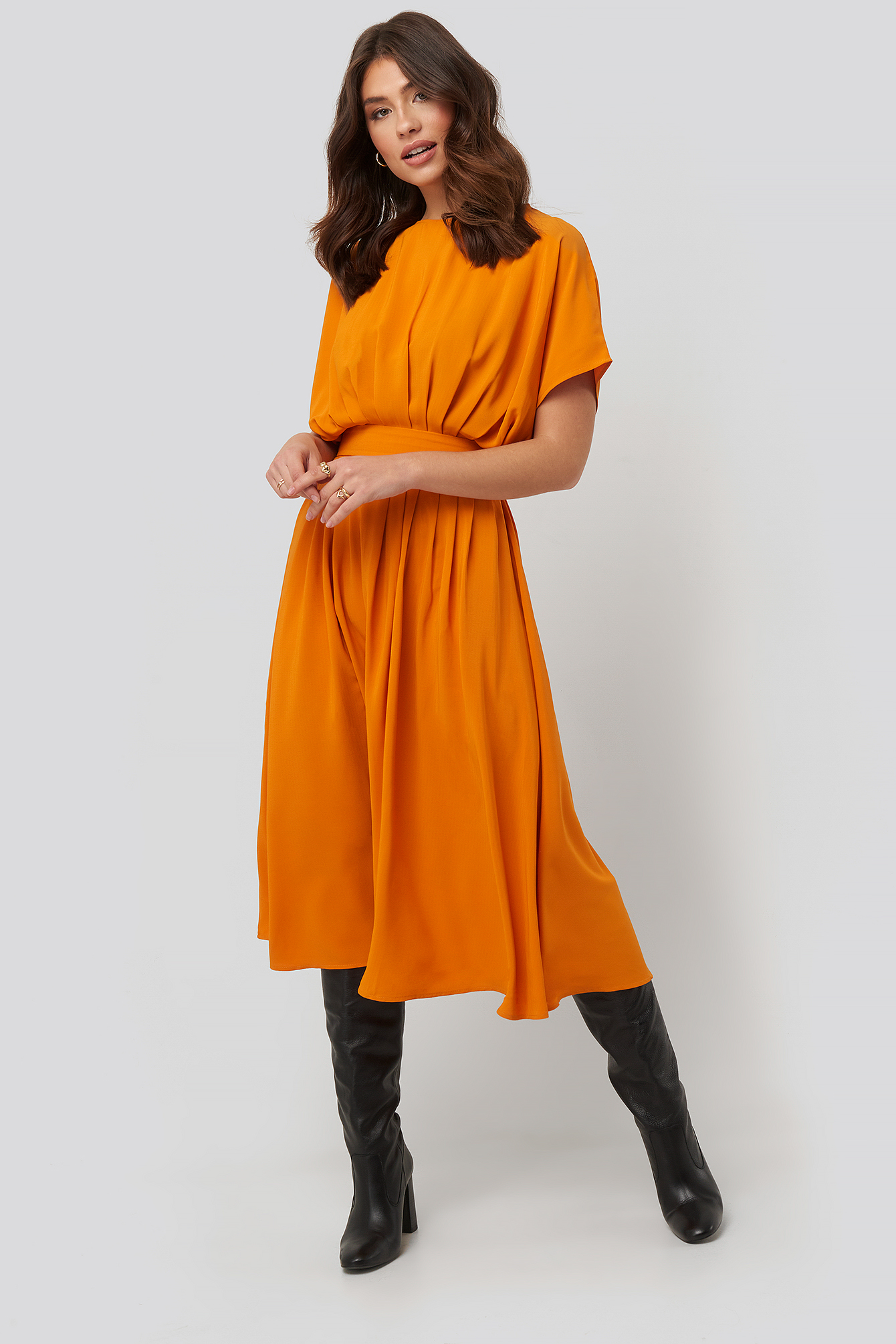 Marked Waist Dress Orange NAKD