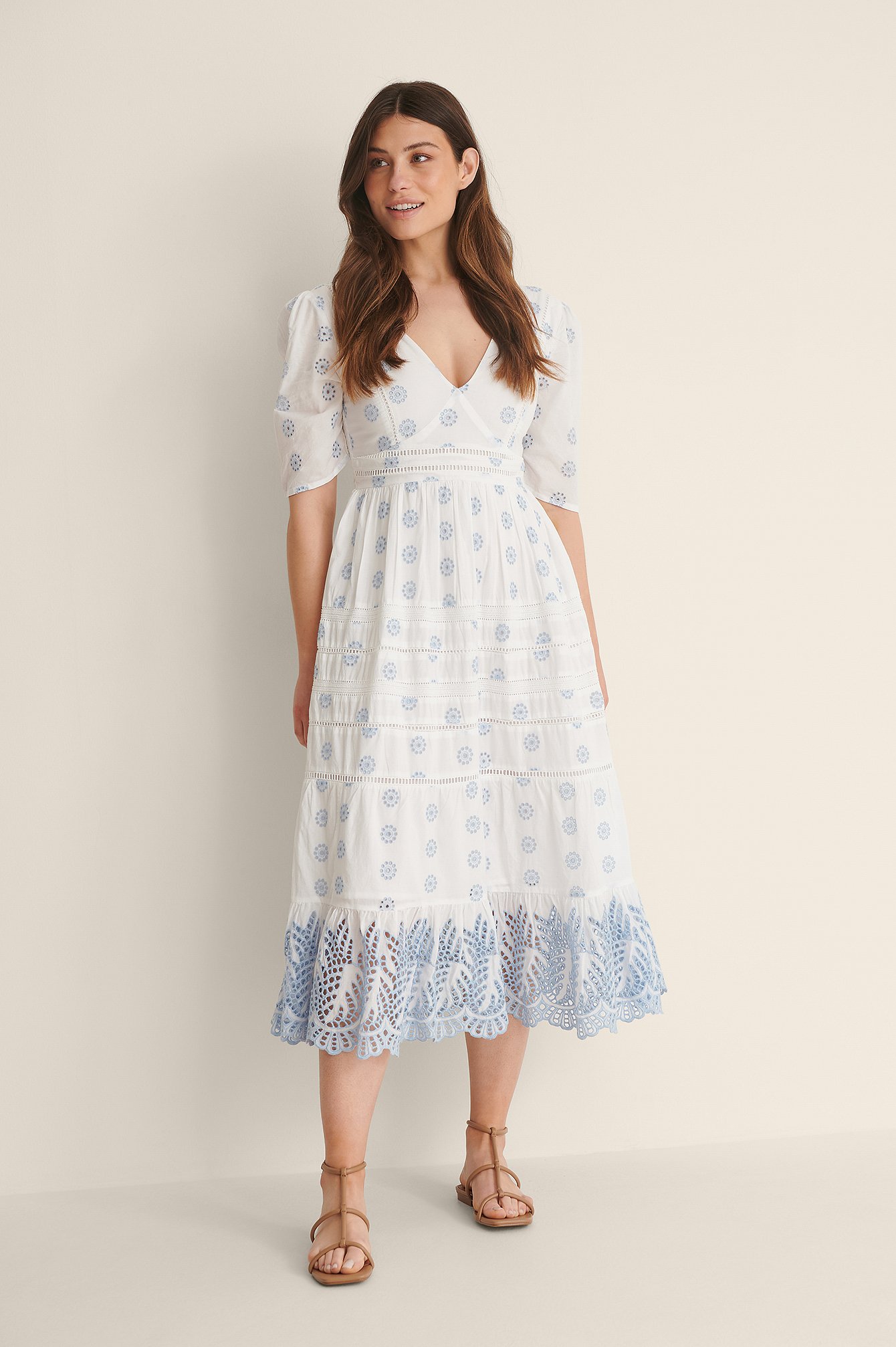 White/Blue Maxi Anglaise Dress