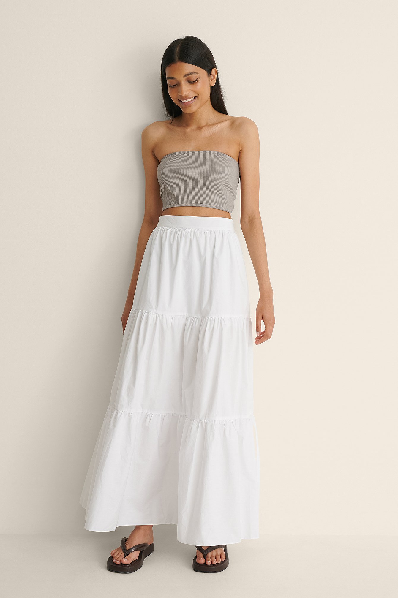 White NA-KD Boho Maxi Cotton Panel Skirt