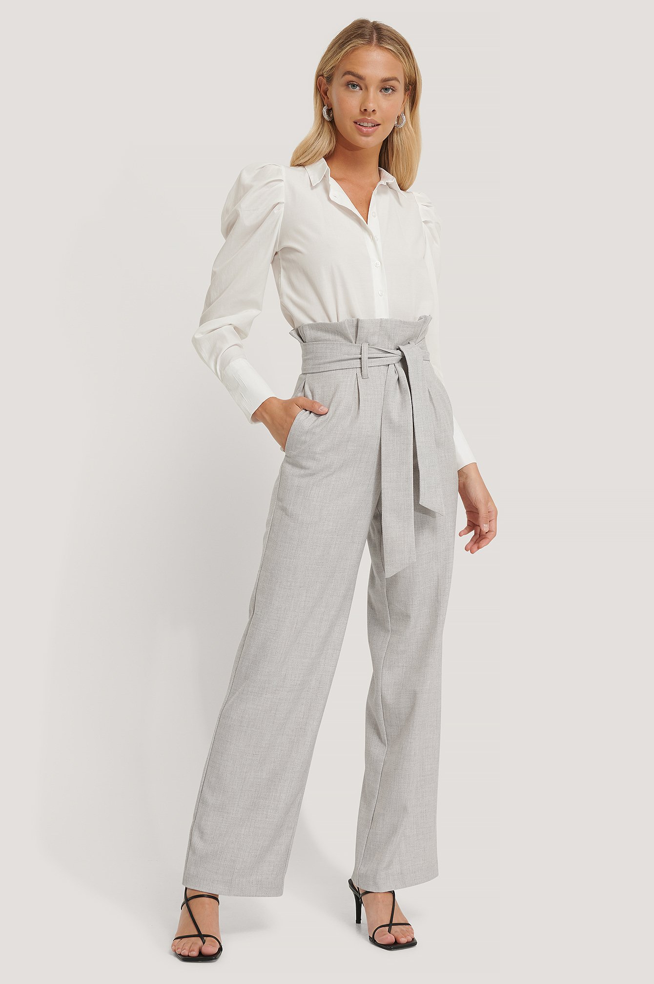 Grey Maxi Paperwaist Suit Pants