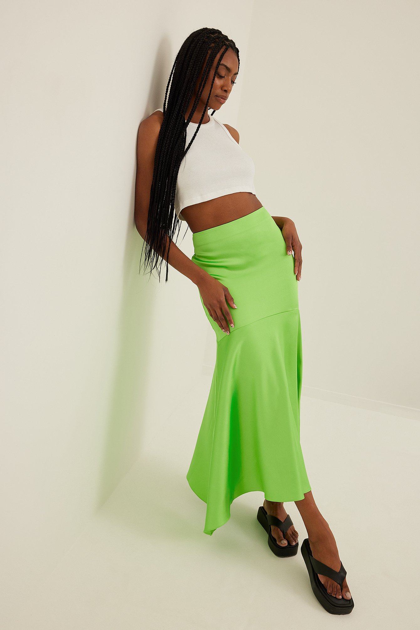 Lime Maxi Satin Skirt