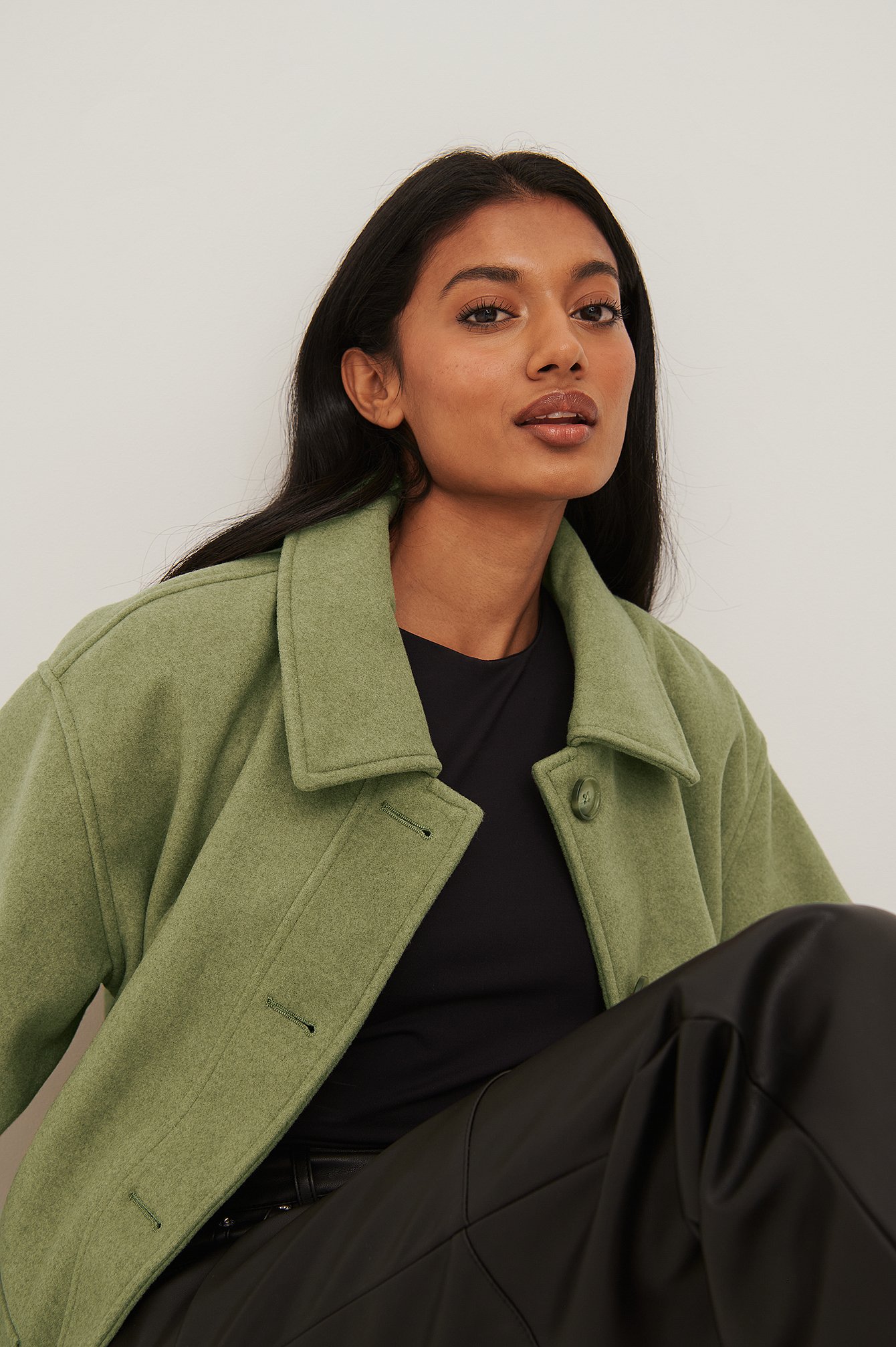 Green Melange Button Jacket