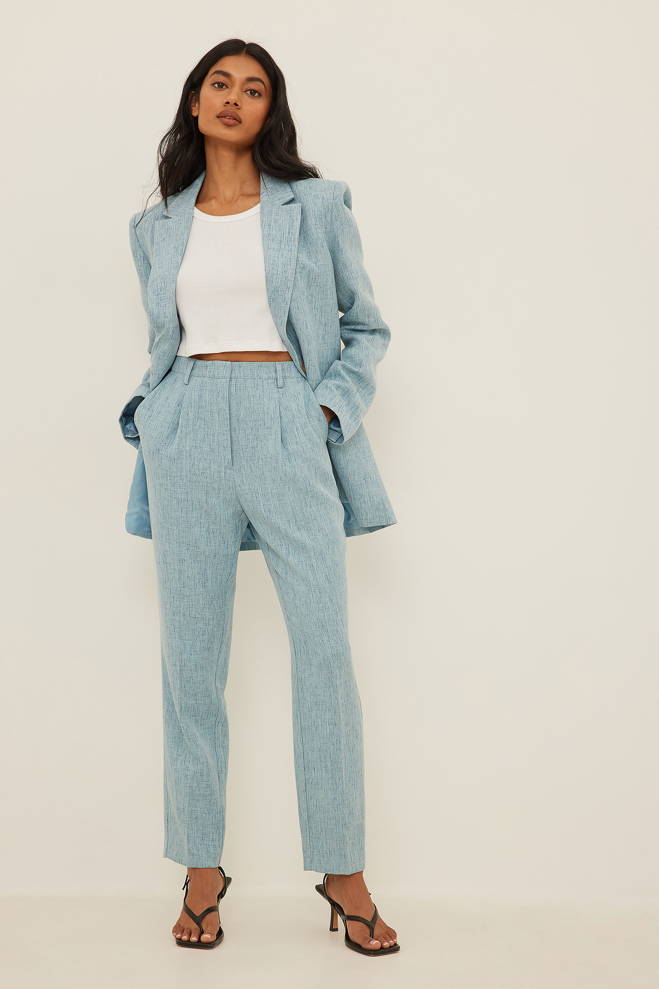 Melange Cropped Suit Pants Blue | na-kd.com