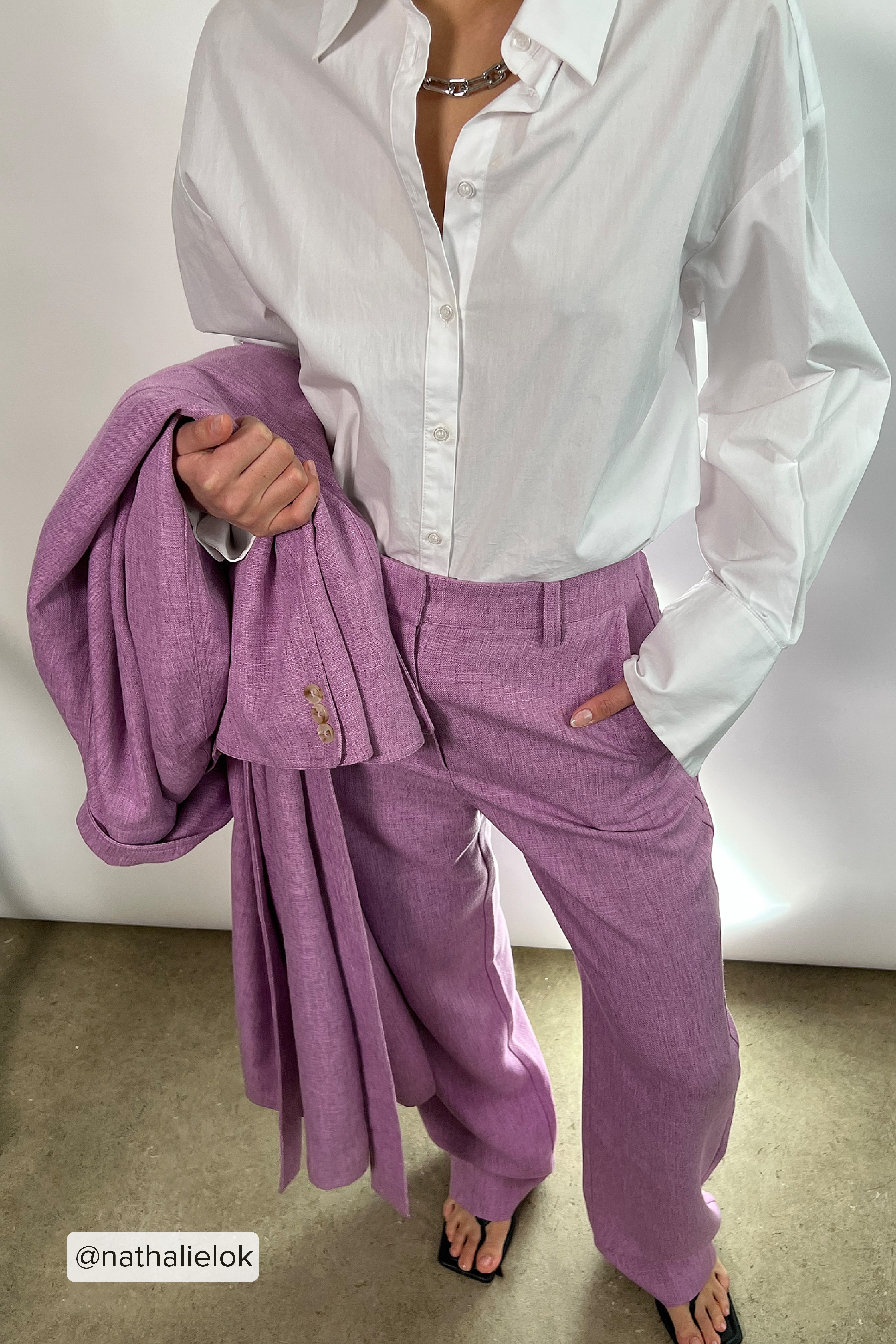 Purple Melange Straight Suit Pants