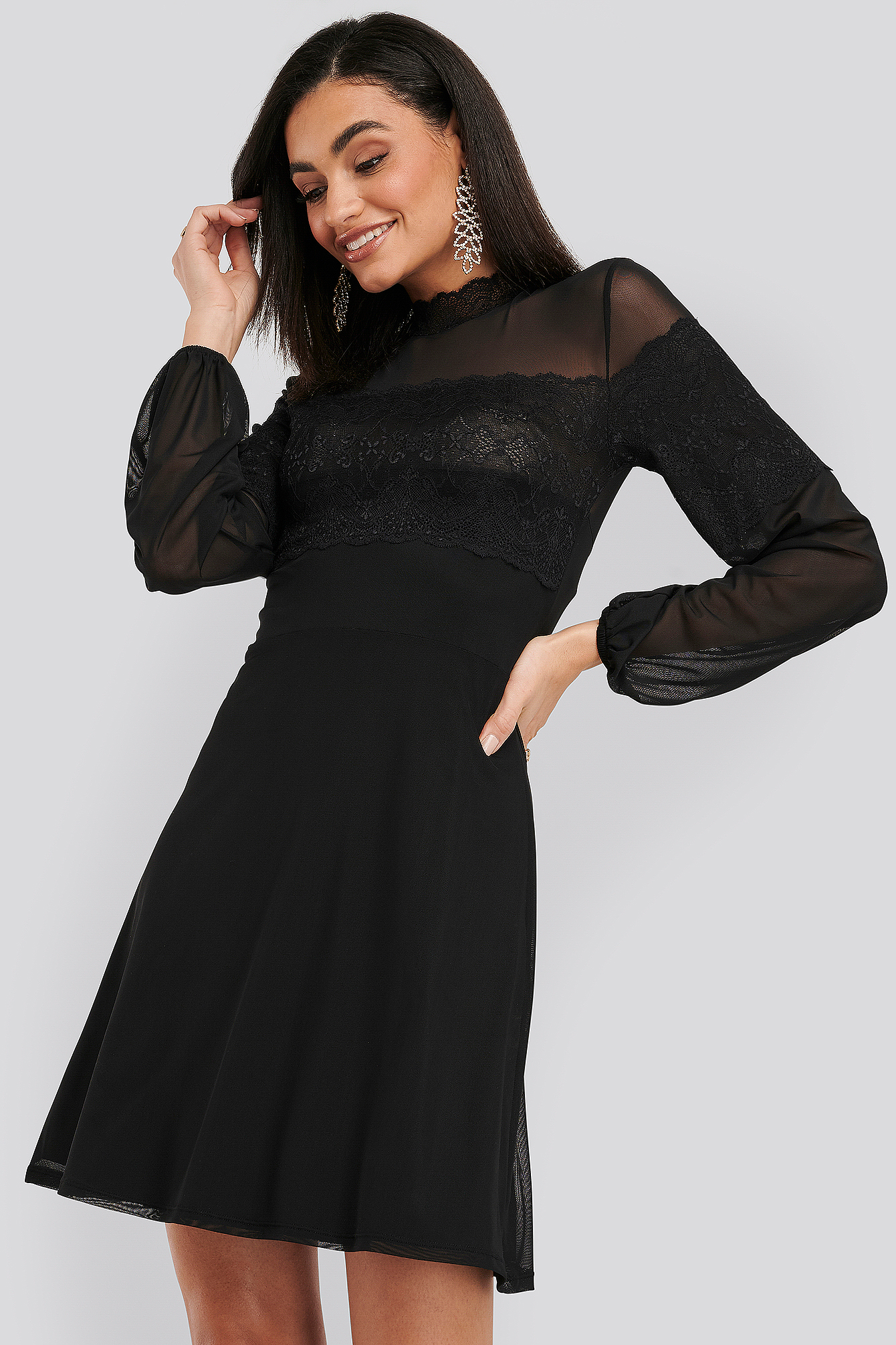 Mesh Mix Jersey Dress Black