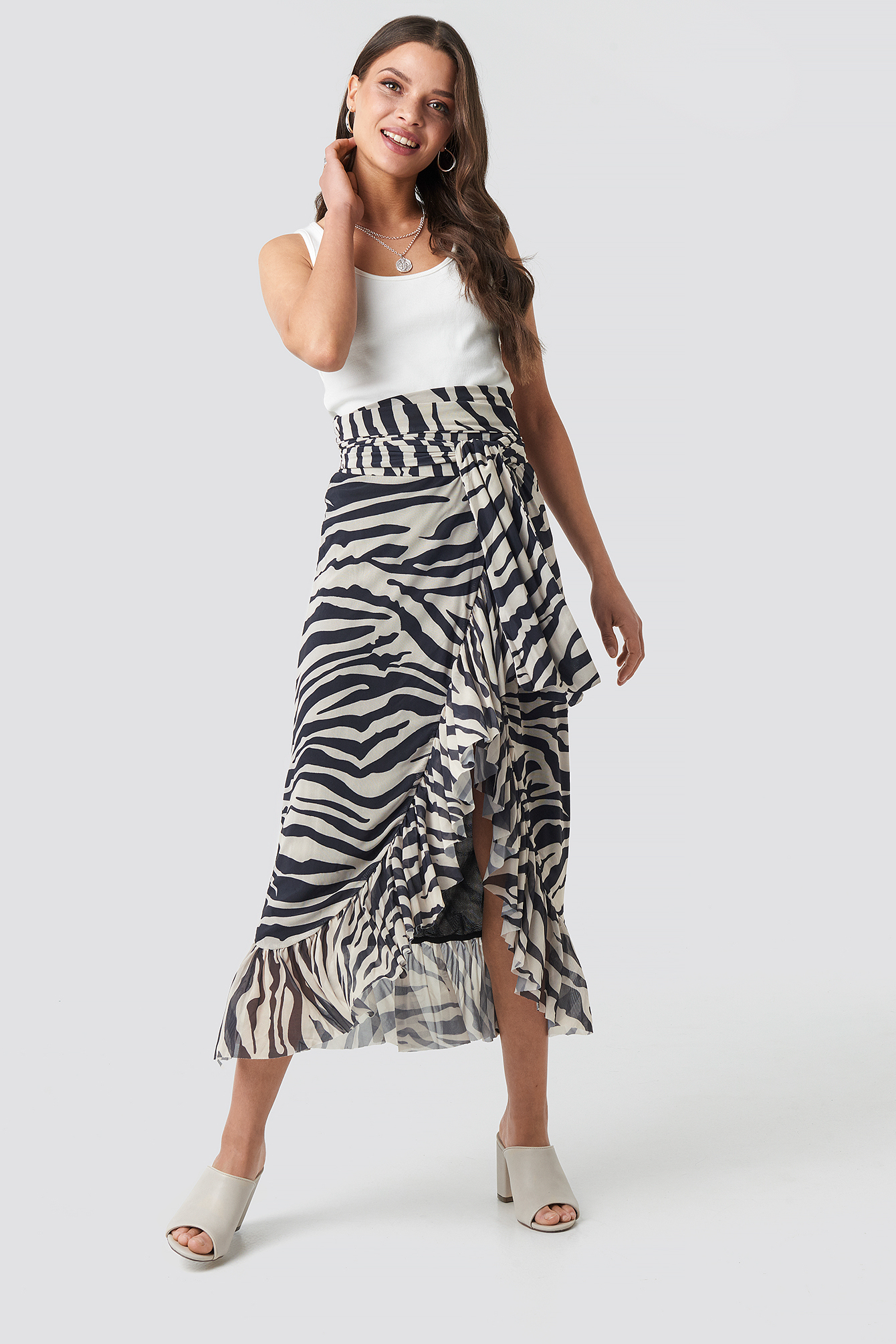 Mesh Overlap Maxi Skirt Zebra