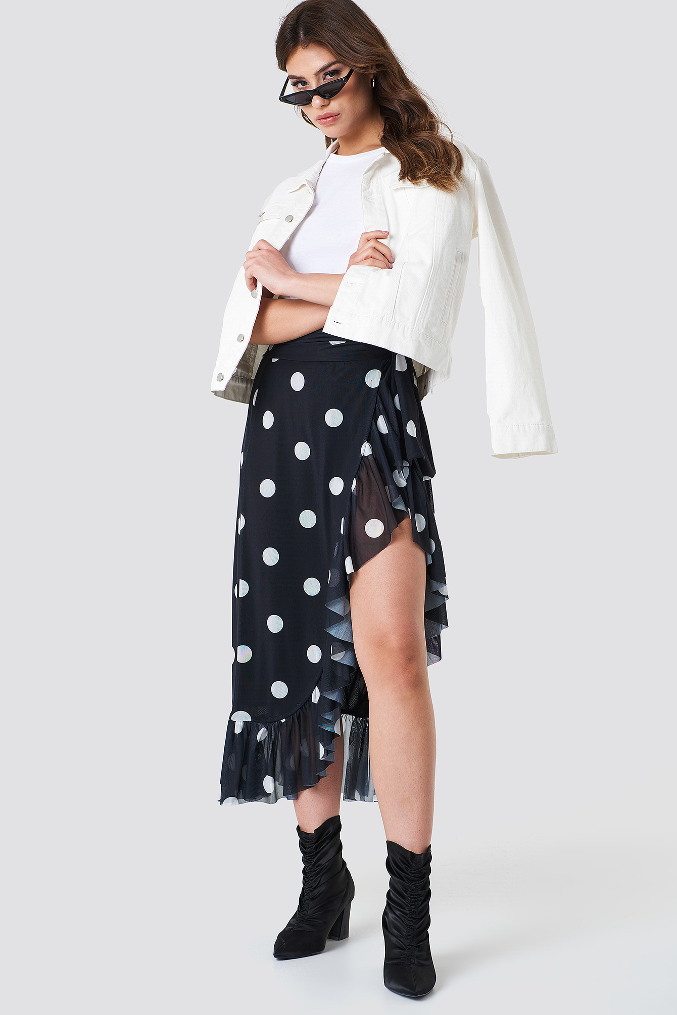 Mesh Overlap Maxi Skirt Black/White dots