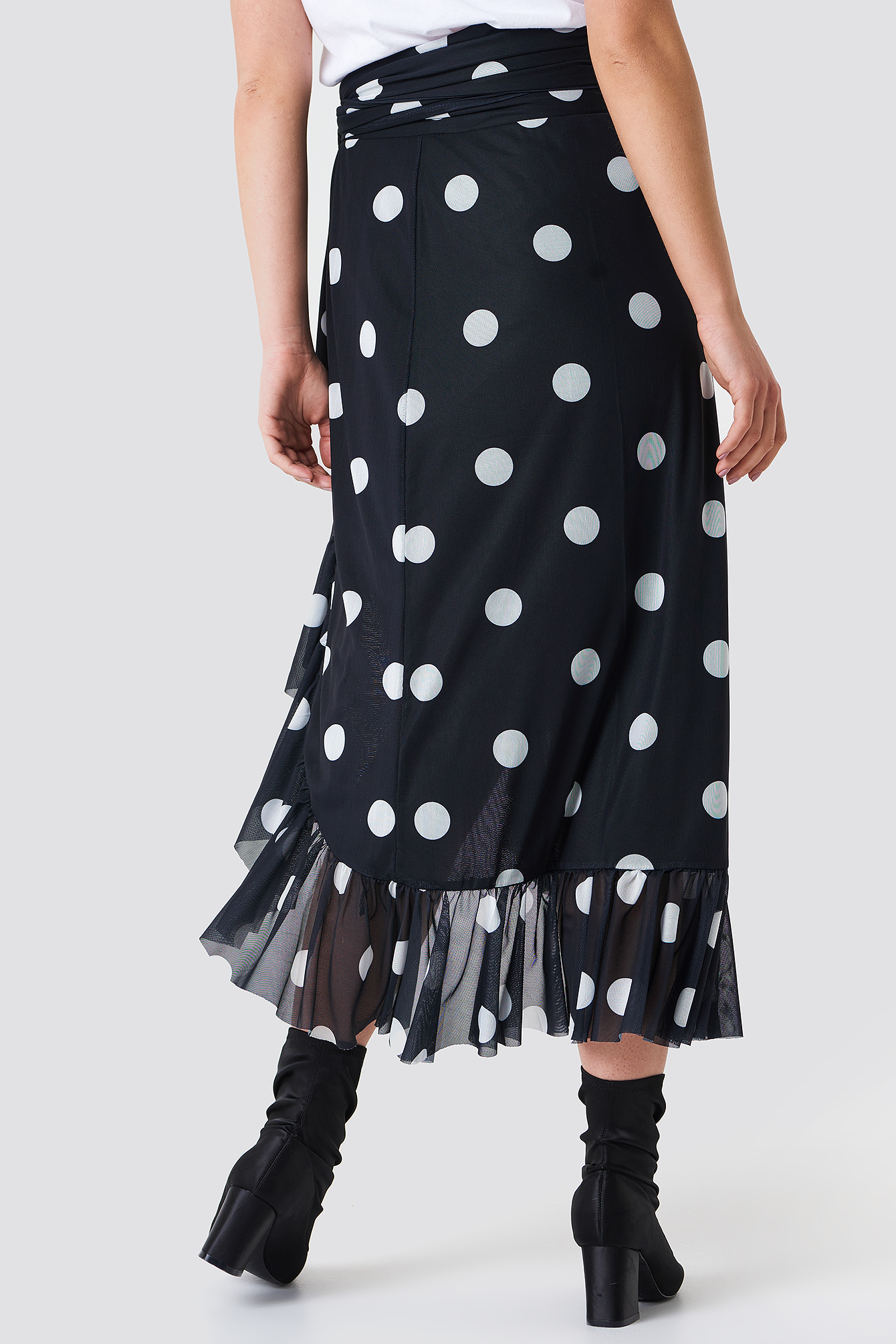 Mesh Overlap Maxi Skirt Black/White dots
