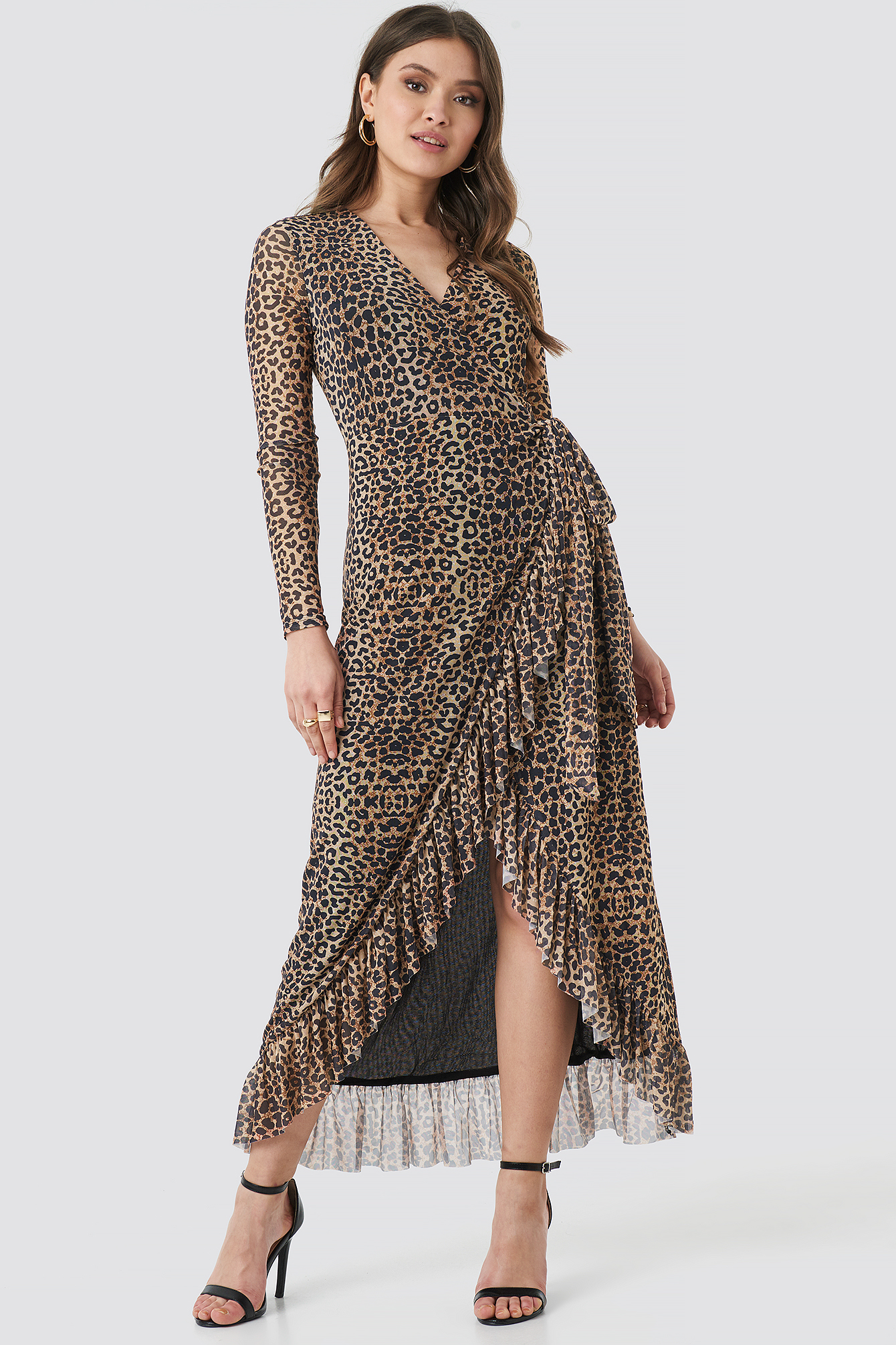 Mesh Wrap Waist Dress Leopard