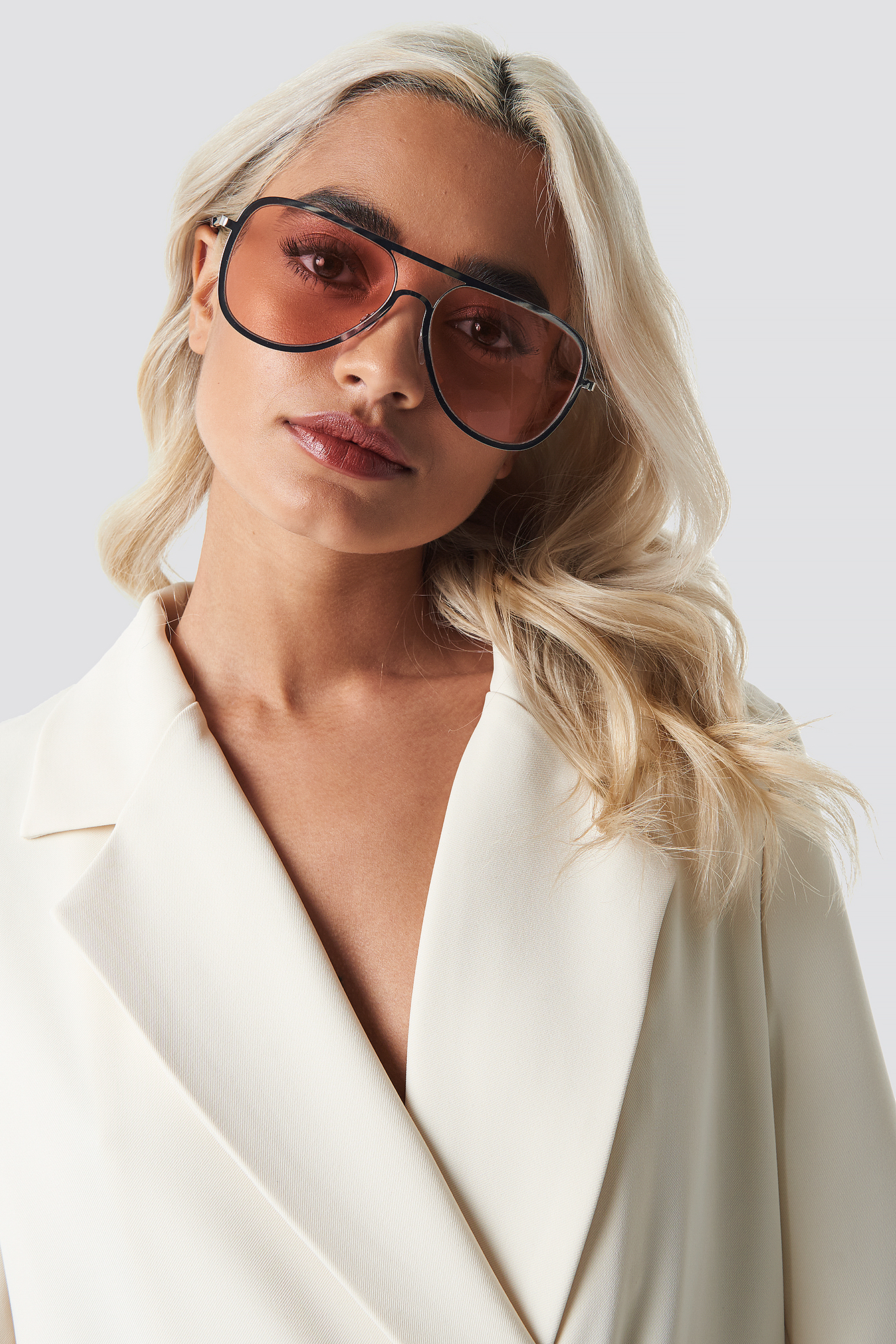 Metal Frame Pilot Sunglasses Light Pink