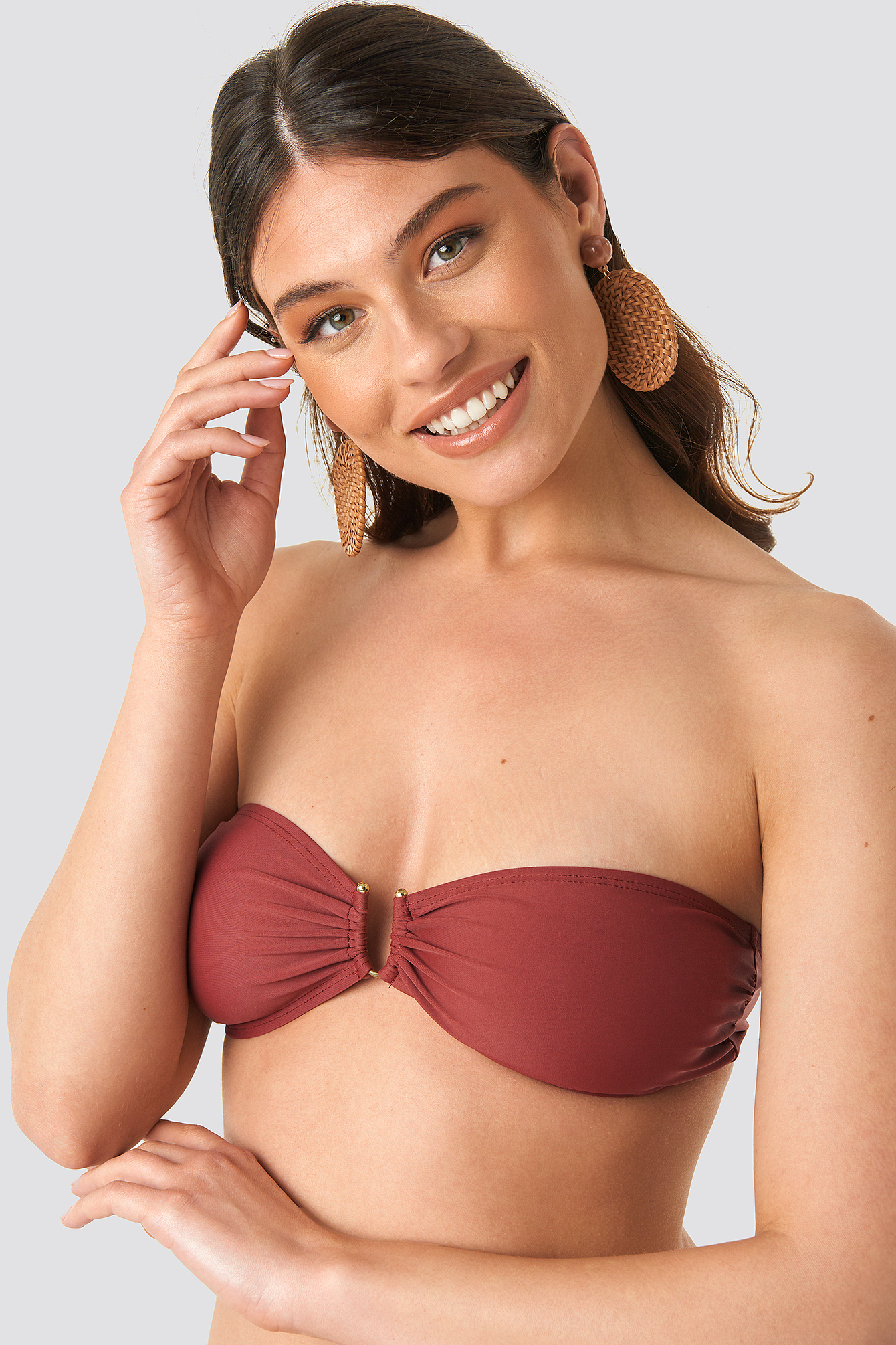 Metal Loop Bandeau Bikini Dusty Red