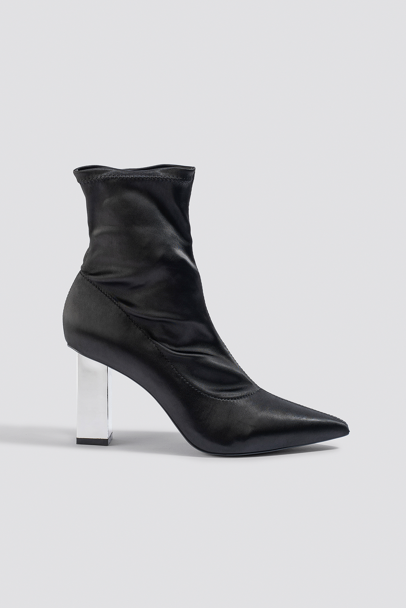 Metallic Block Heel Sock Boots Black