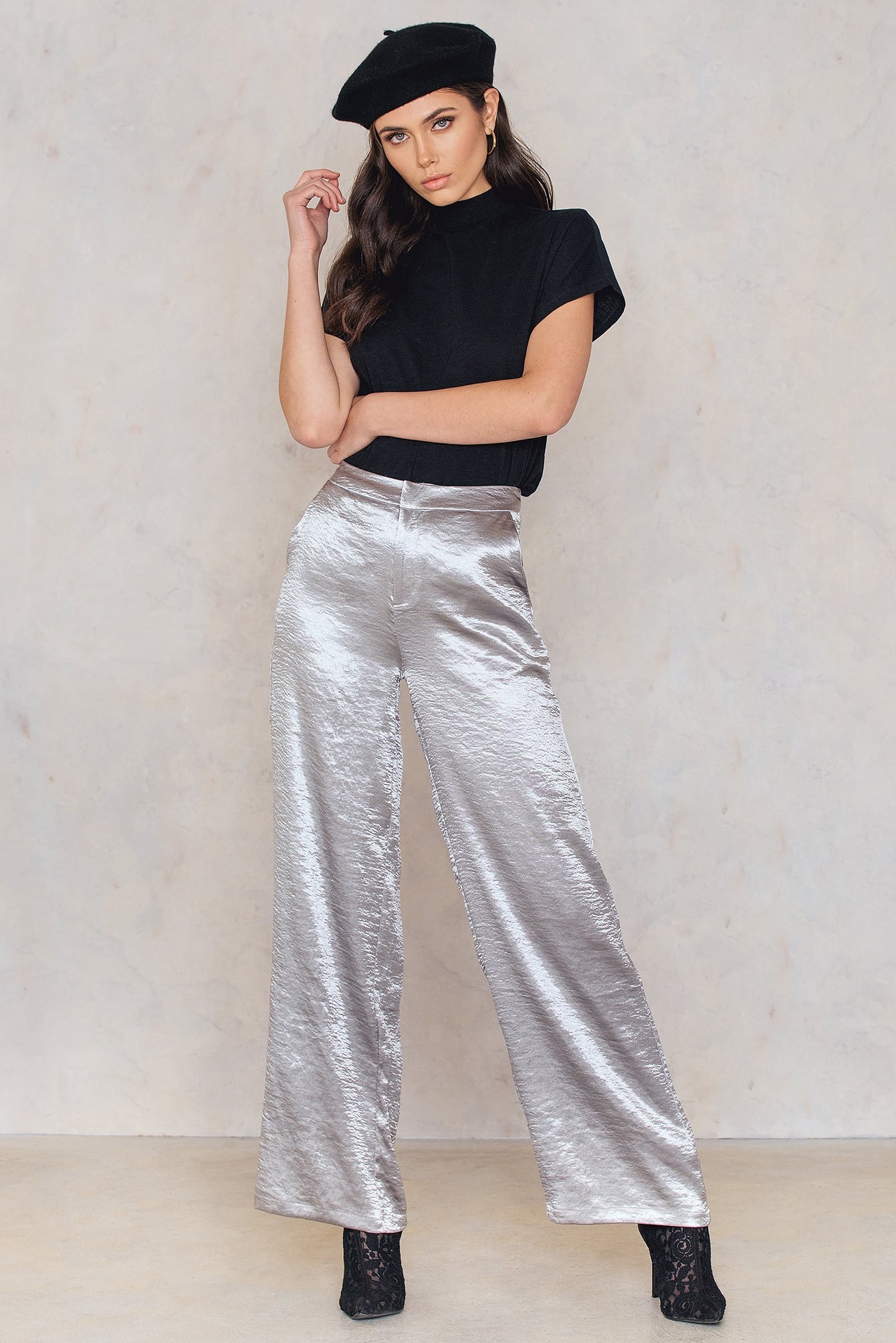 METALLIC FLARED PANTS