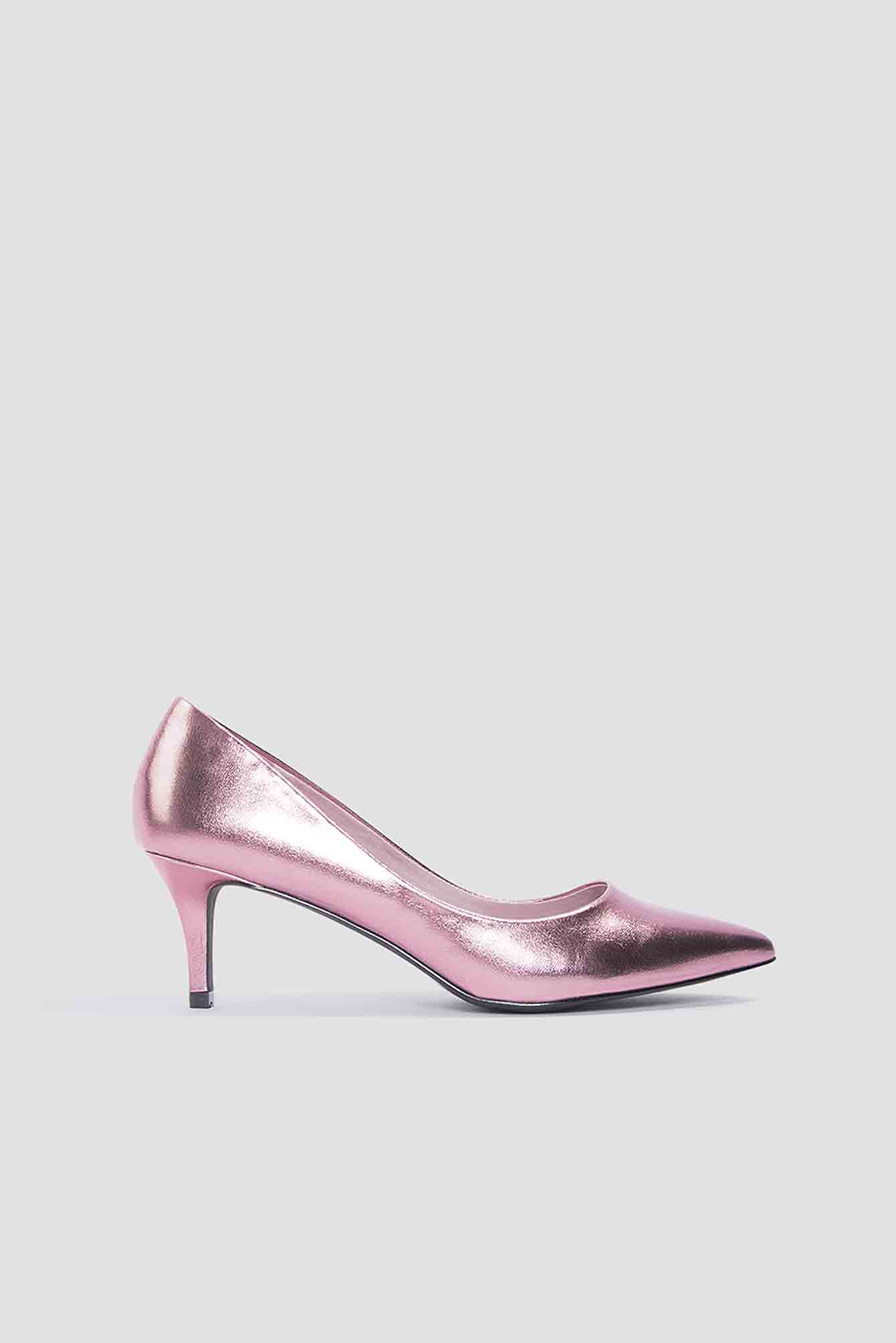 Metallic Mid Heel Pumps Pink