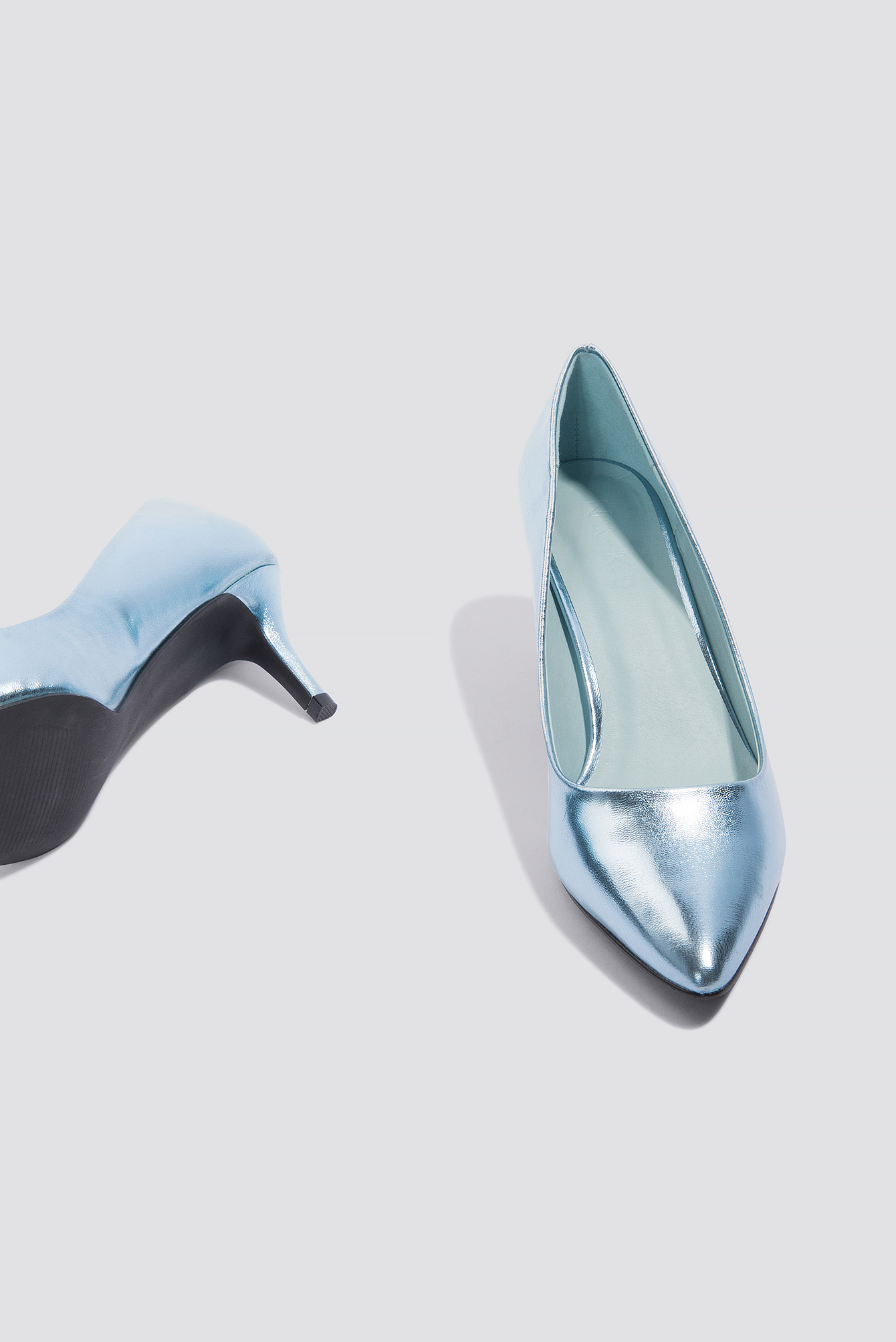 Metallic Mid Heel Pumps Ice Blue