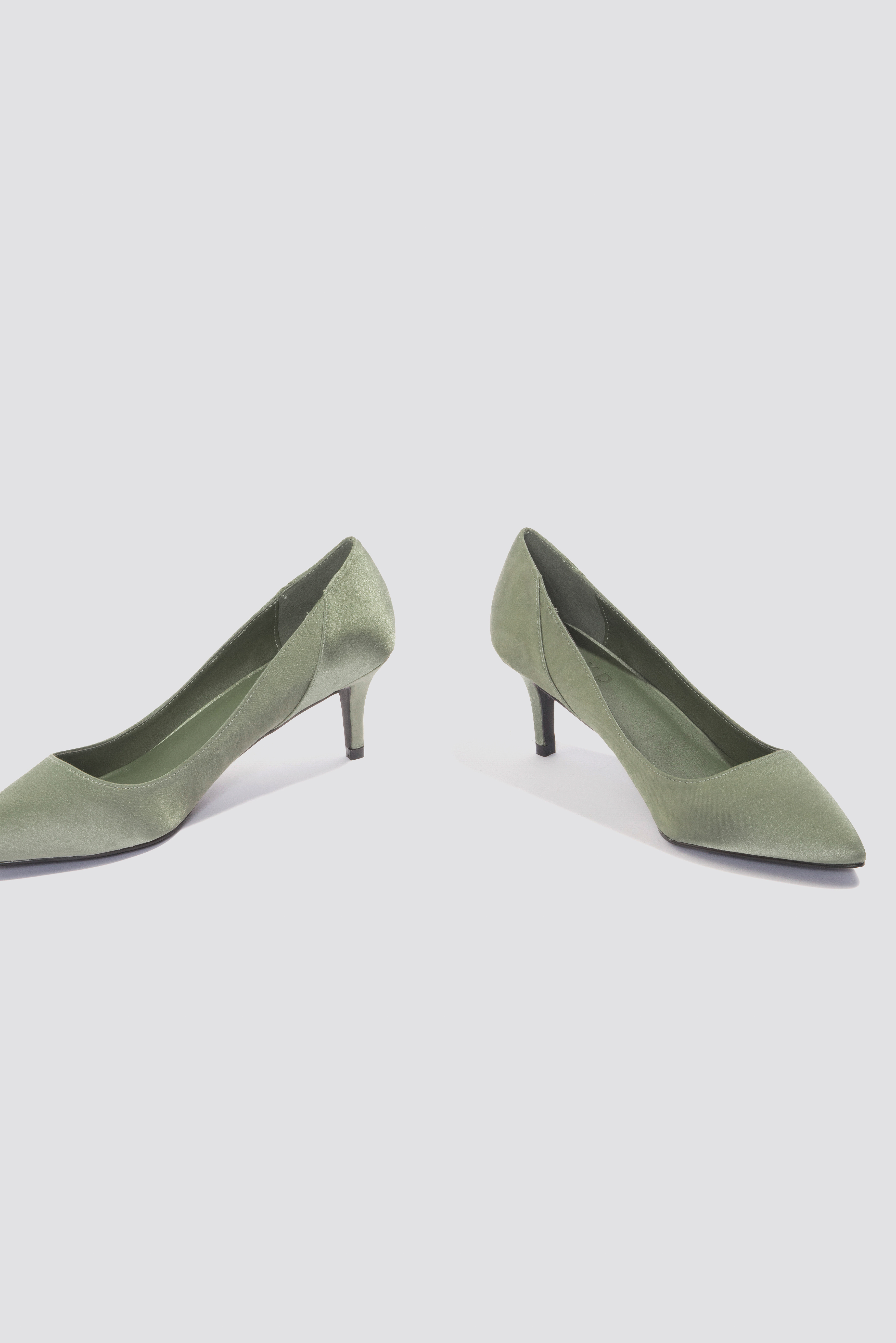 Mid Heel Satin Pumps Dusty Green