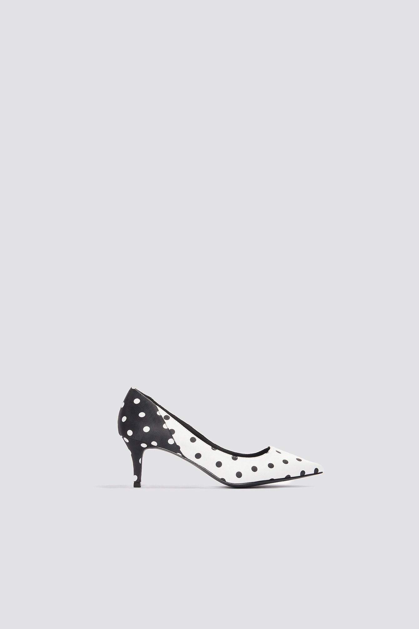 Block Mid Heel Satin Pumps Dot Print