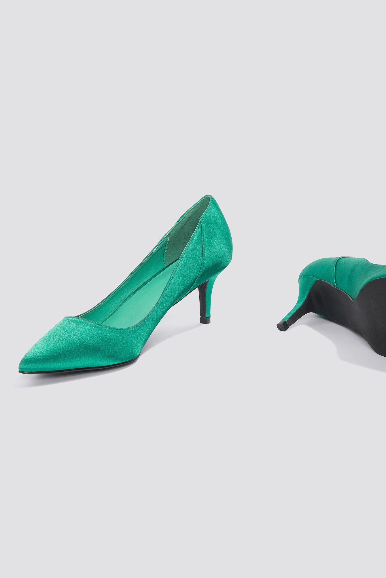 Mid Heel Satin Pumps Green