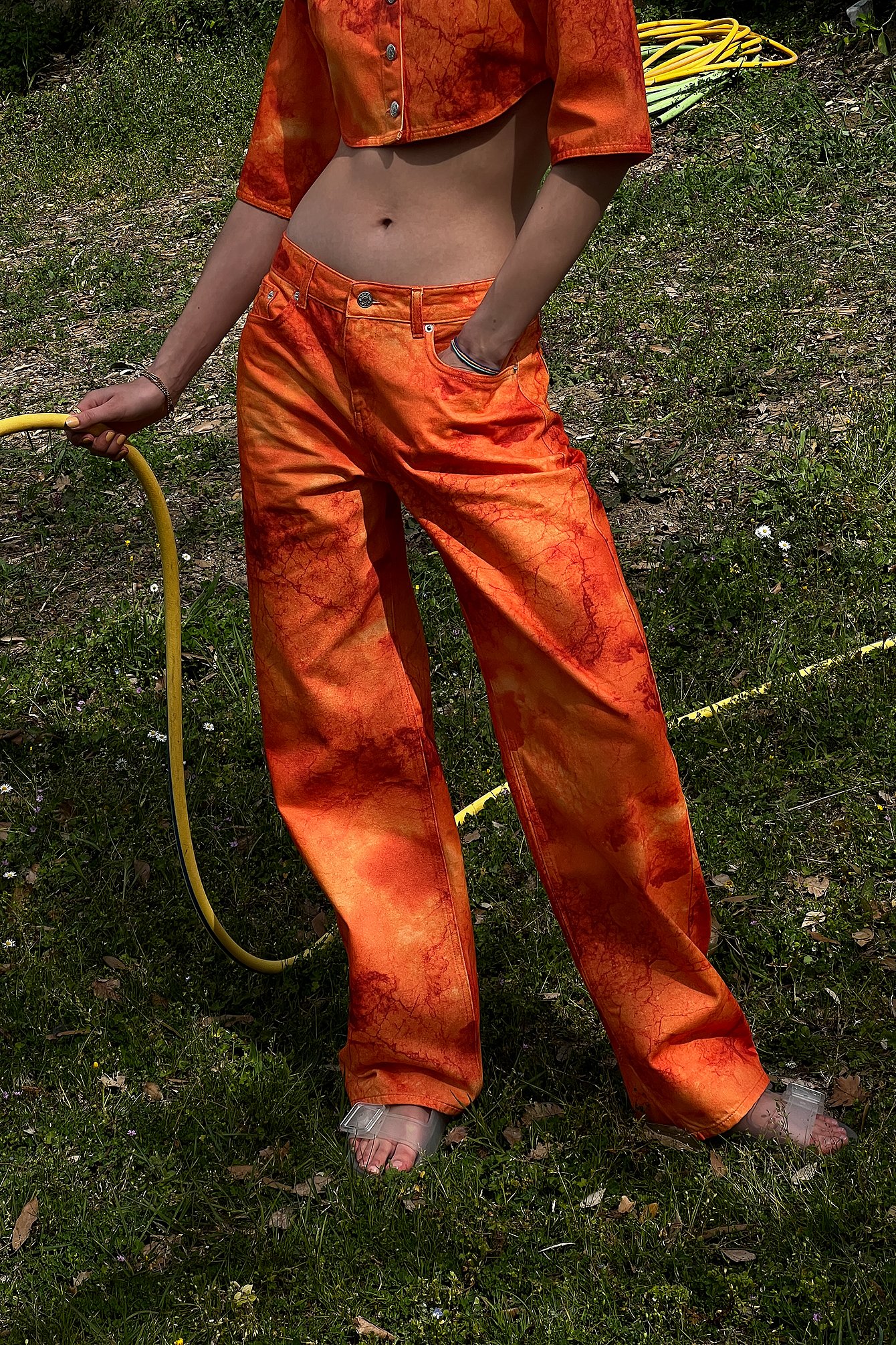 Orange Print Jeans met lage taille