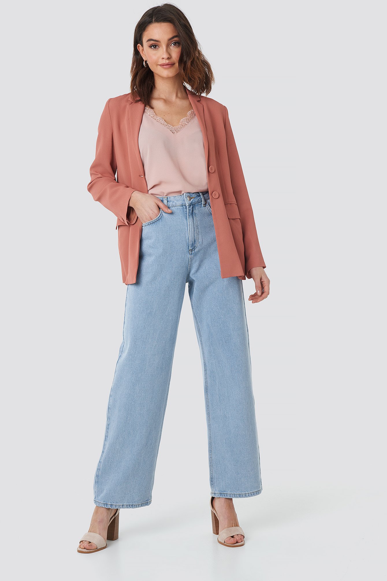 Light Blue NA-KD Mid Rise Relaxed Jeans