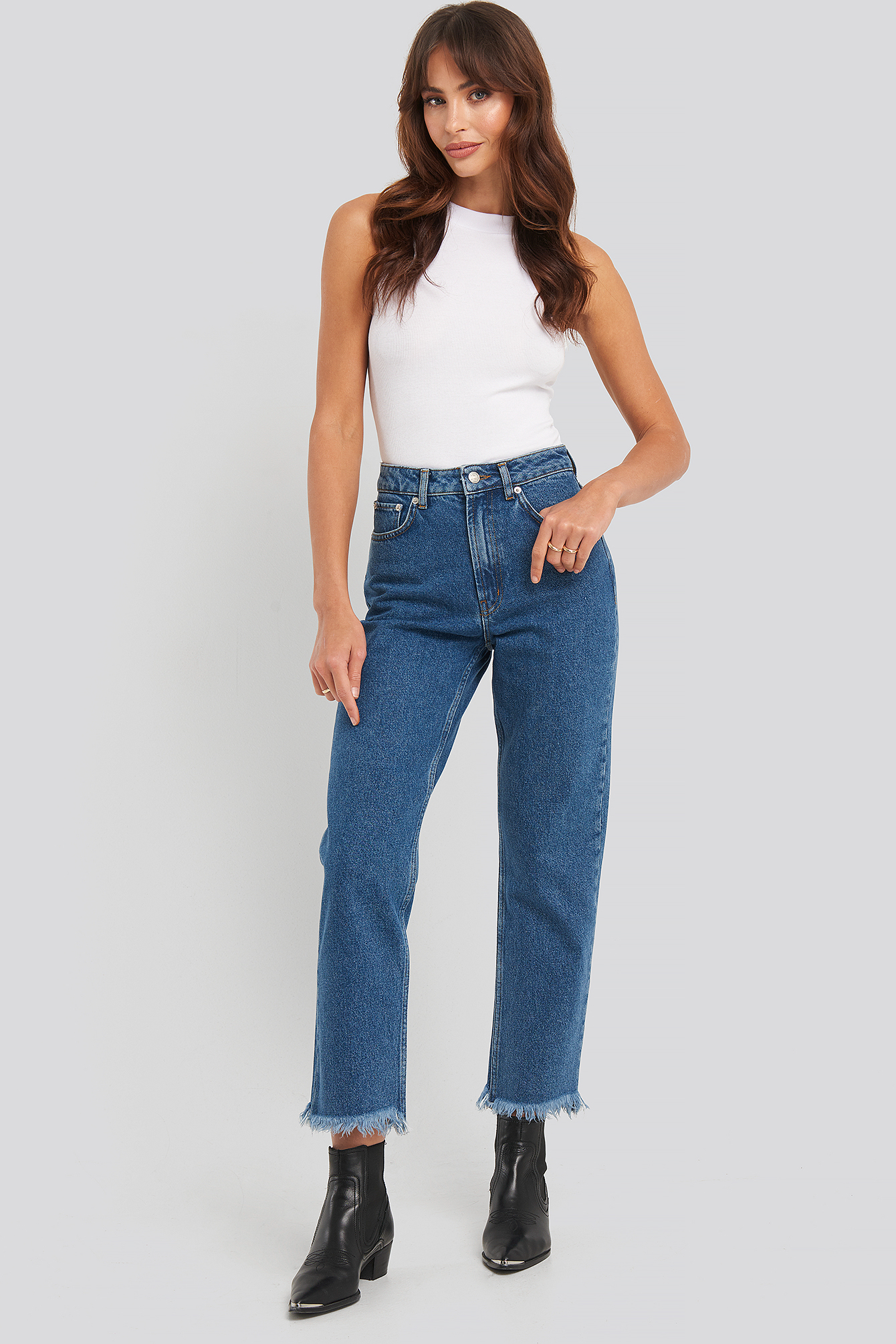 Mid Rise Straight Jeans Mid Blue