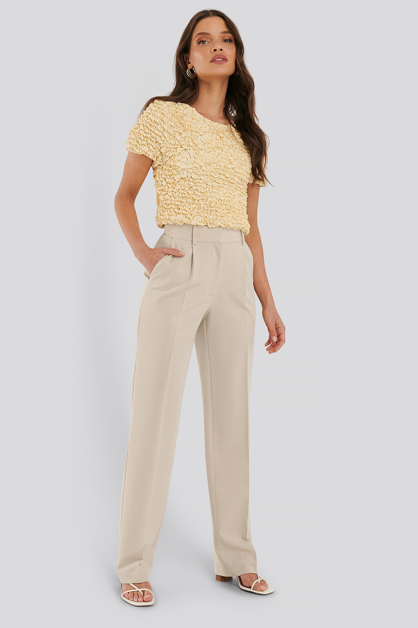Mid Rise Straight Leg Pants Beige Na Kd Com