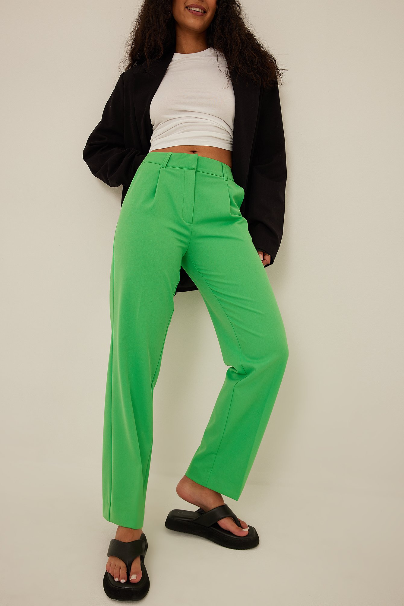 Green Mid Rise Suit Pants