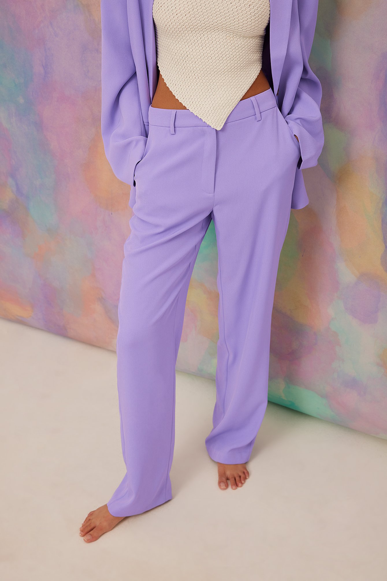 Lilac Recycled Mid Rise Wide Suit Pants